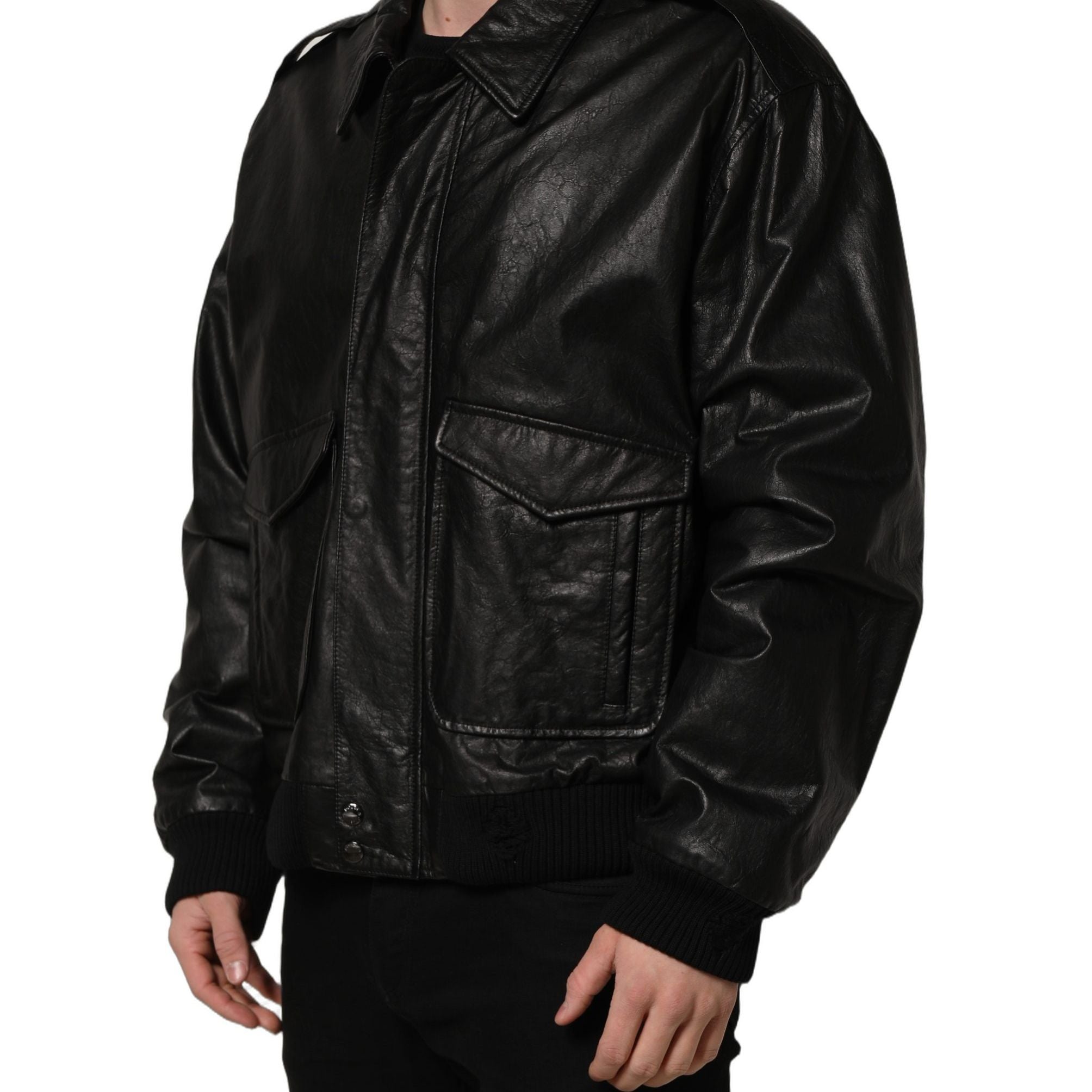 Dolce & Gabbana Black Leather Full Zip Men Biker Jacket