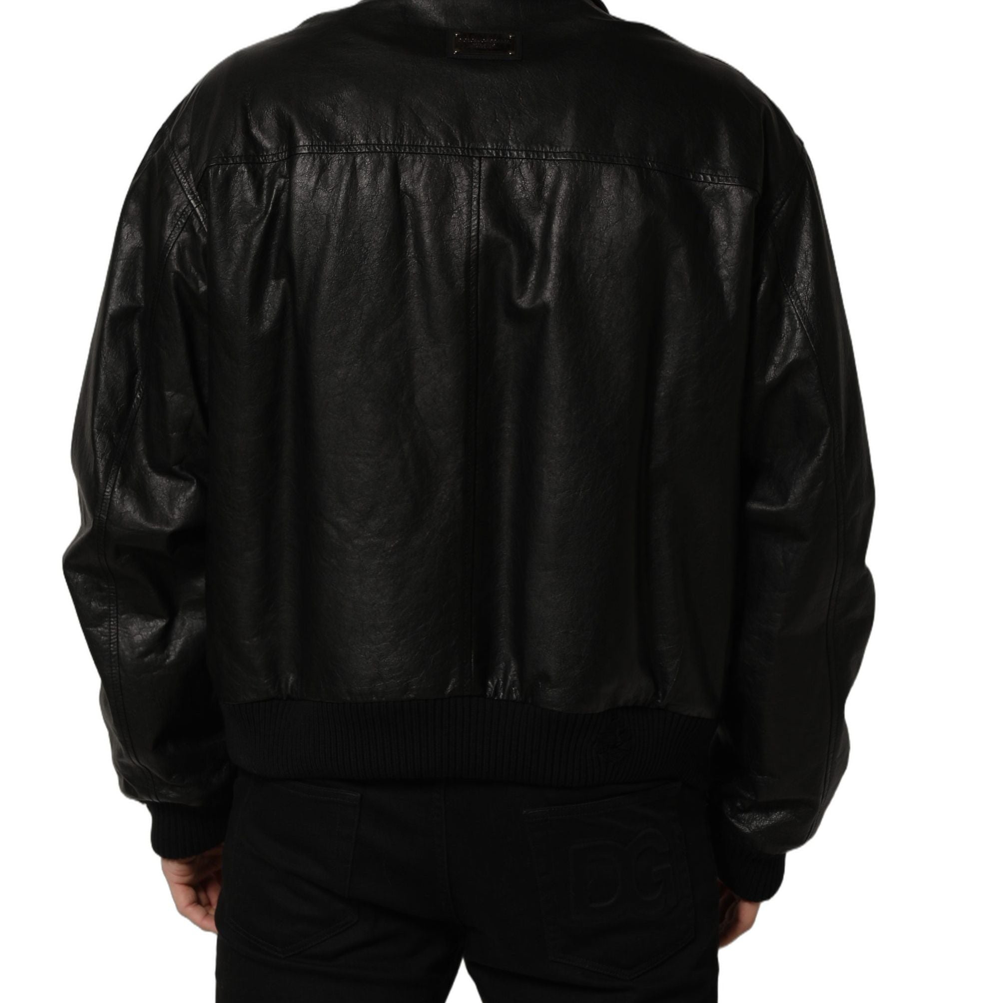 Dolce & Gabbana Black Leather Full Zip Men Biker Jacket