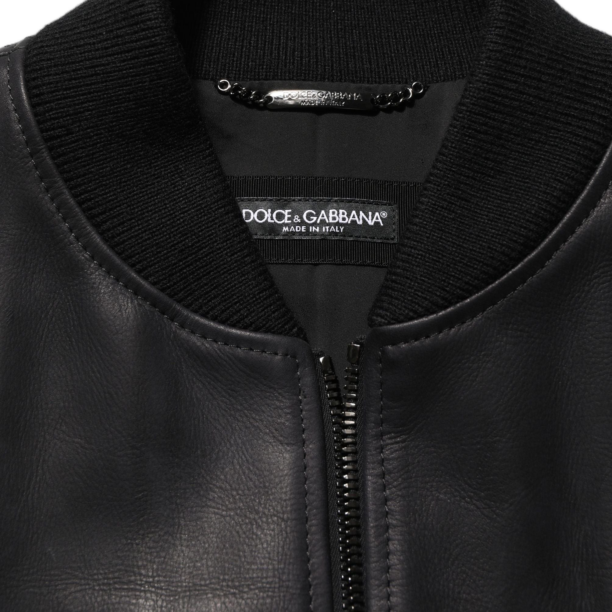 Dolce & Gabbana Black Leather Full Zip Men Biker Jacket