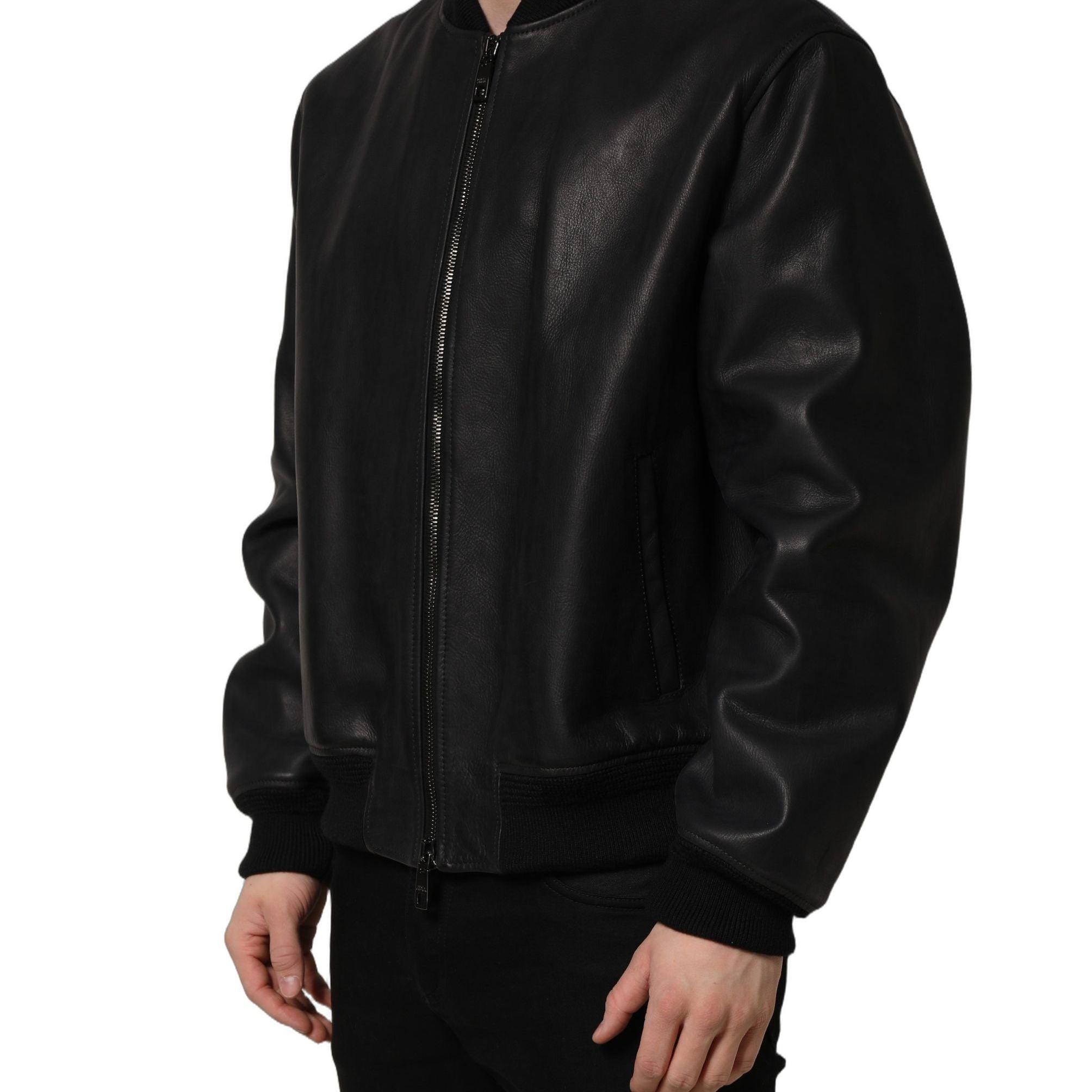 Dolce & Gabbana Black Leather Full Zip Men Biker Jacket