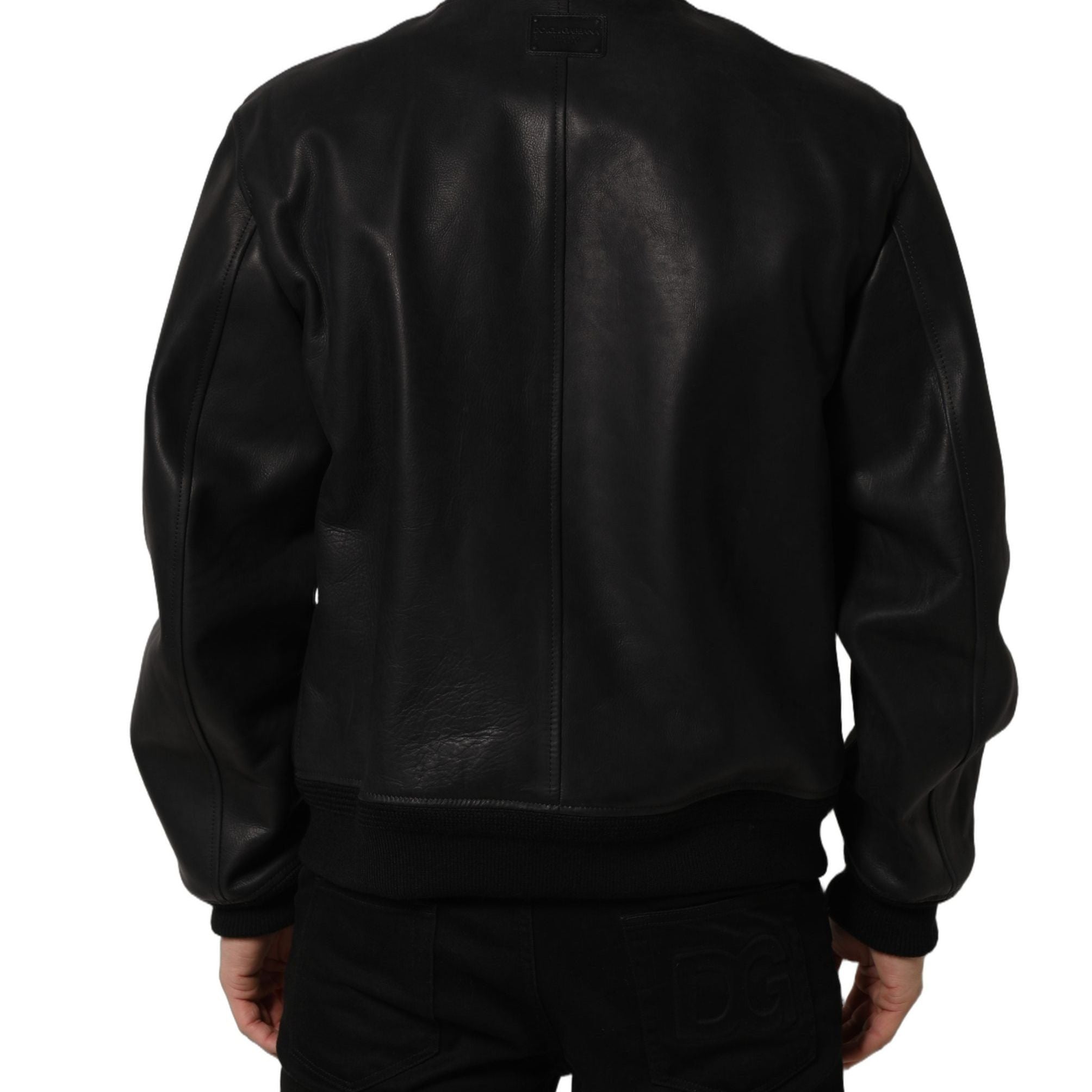 Dolce & Gabbana Black Leather Full Zip Men Biker Jacket