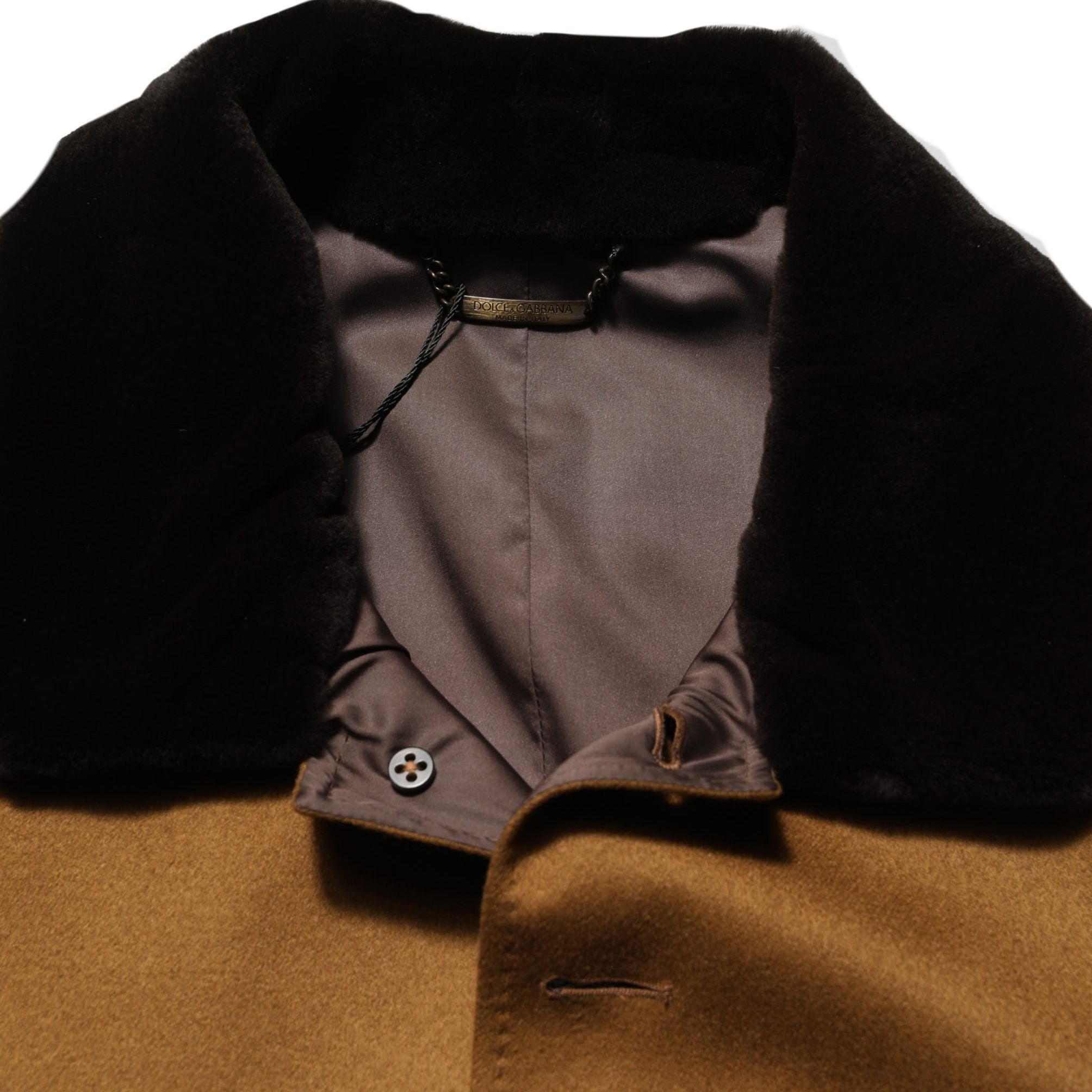 Dolce & Gabbana Brown Cashmere Mink Fur Men Overcoat Jacket
