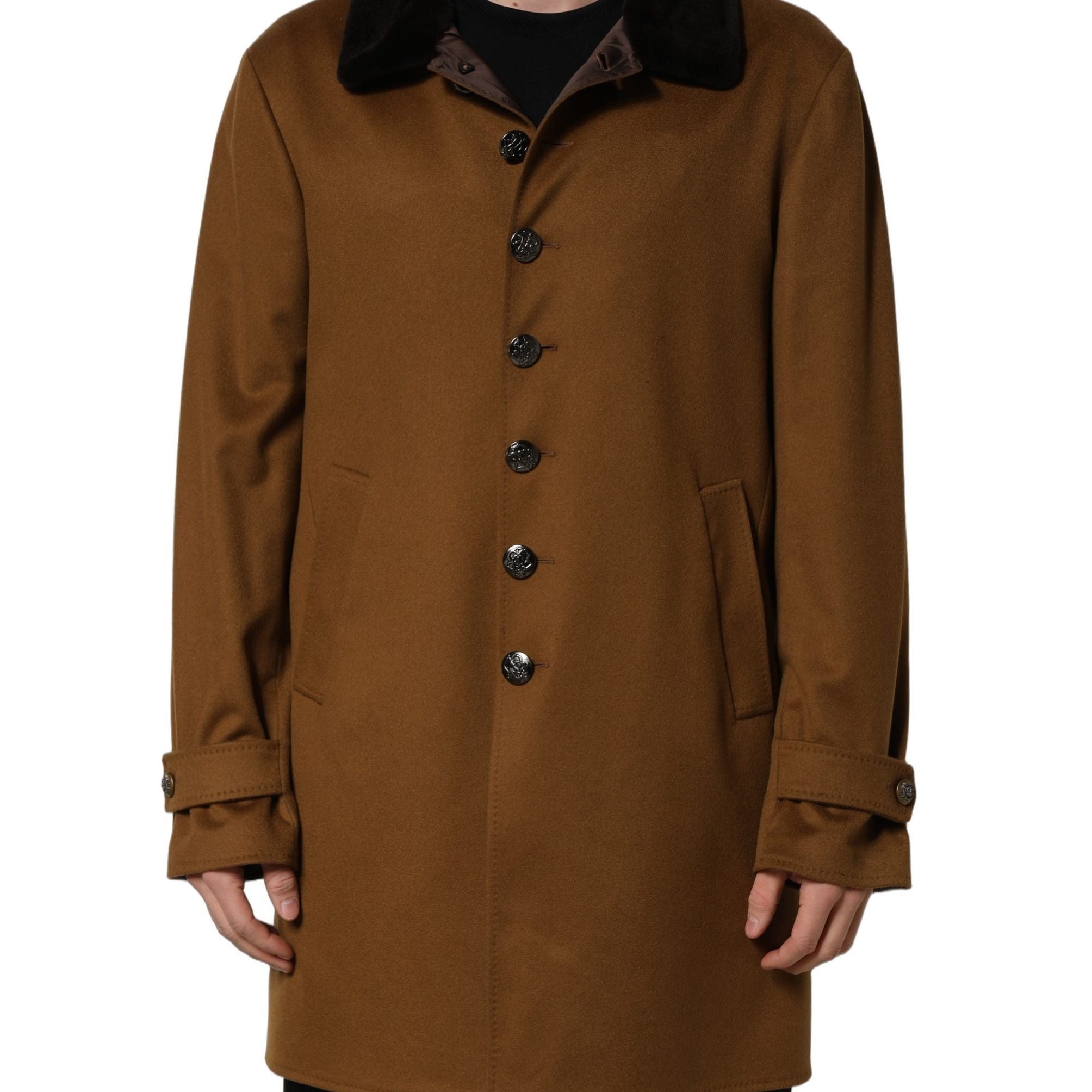 Dolce & Gabbana Brown Cashmere Mink Fur Men Overcoat Jacket
