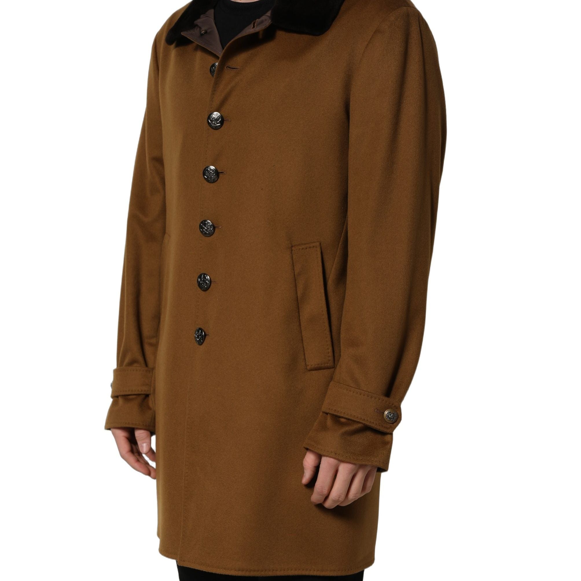 Dolce & Gabbana Brown Cashmere Mink Fur Men Overcoat Jacket
