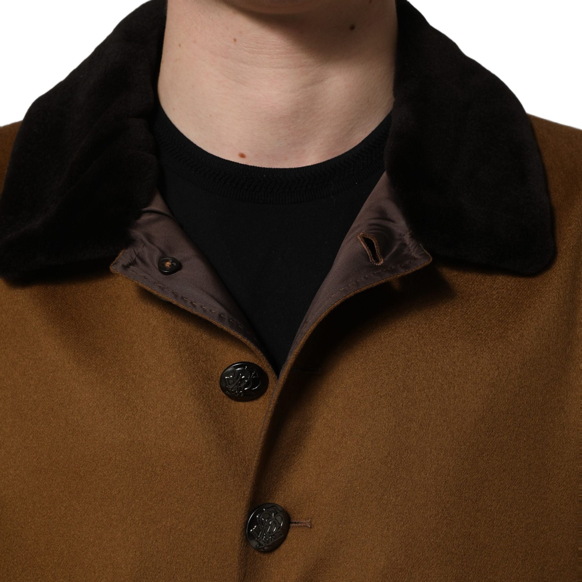 Dolce & Gabbana Brown Cashmere Mink Fur Men Overcoat Jacket