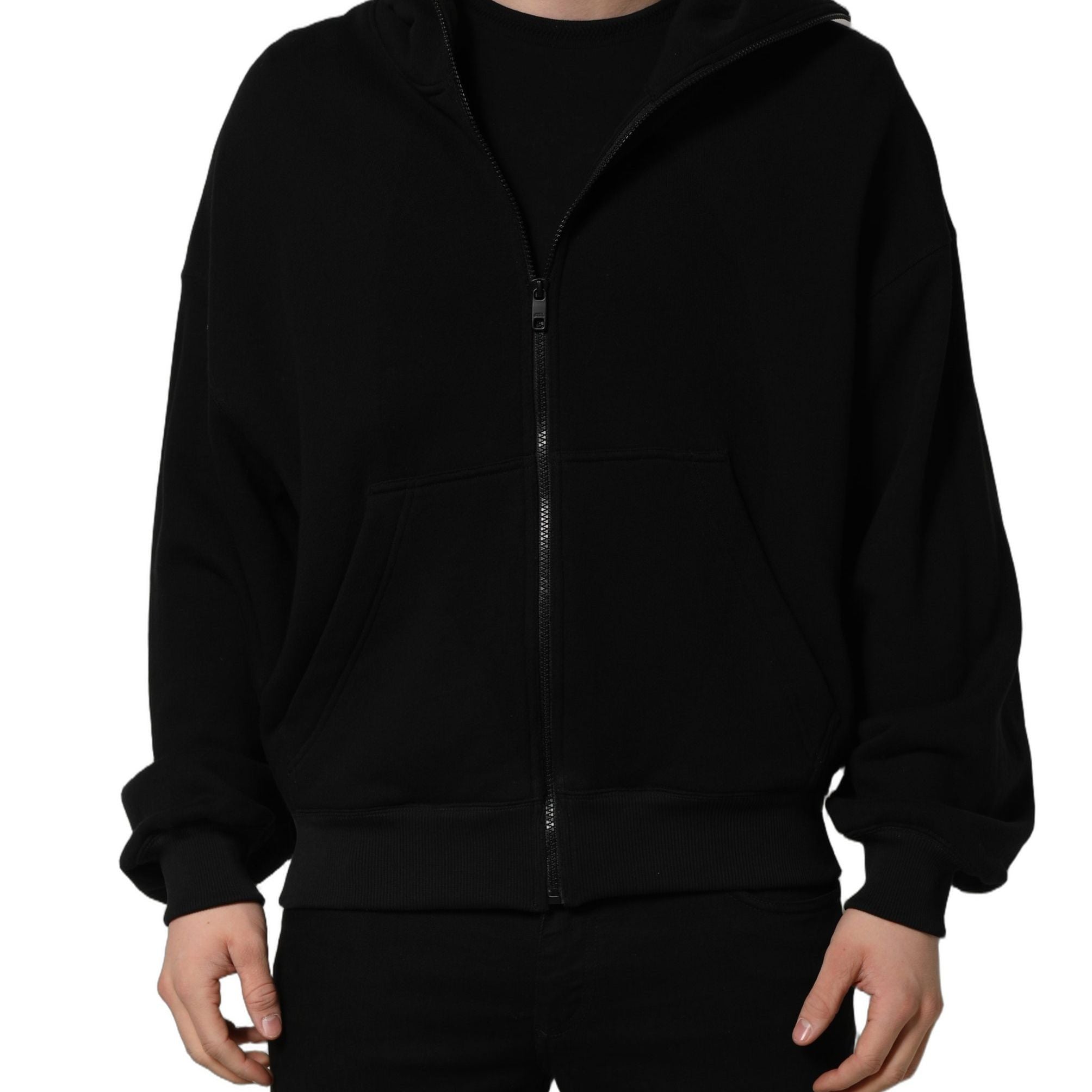 Dolce & Gabbana Black Cotton Men Hooded FullZip Bomber Jacket