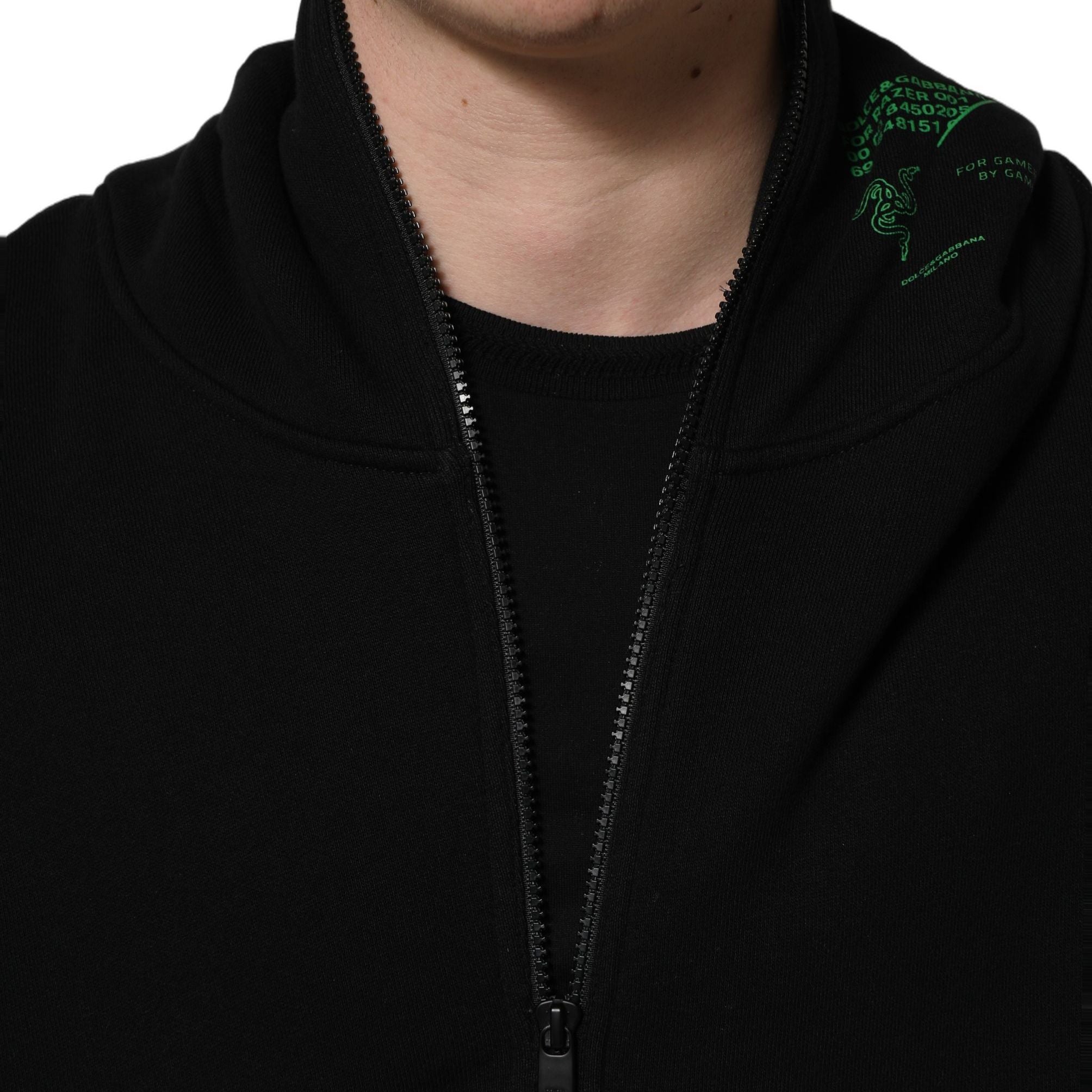 Dolce & Gabbana Black Cotton Men Hooded FullZip Bomber Jacket