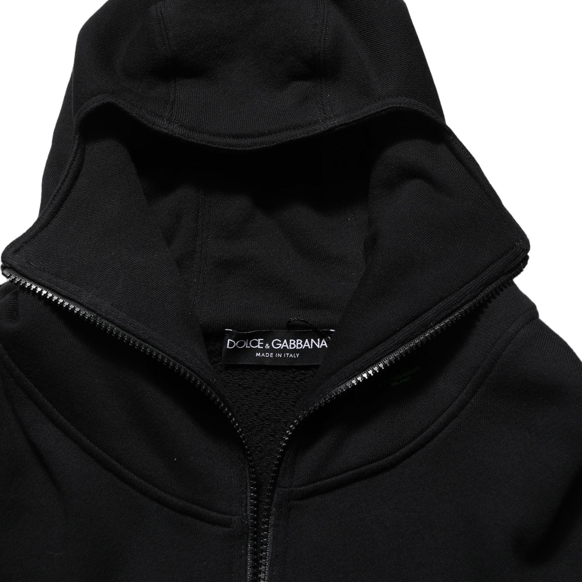 Dolce & Gabbana Black Cotton Men Hooded FullZip Bomber Jacket
