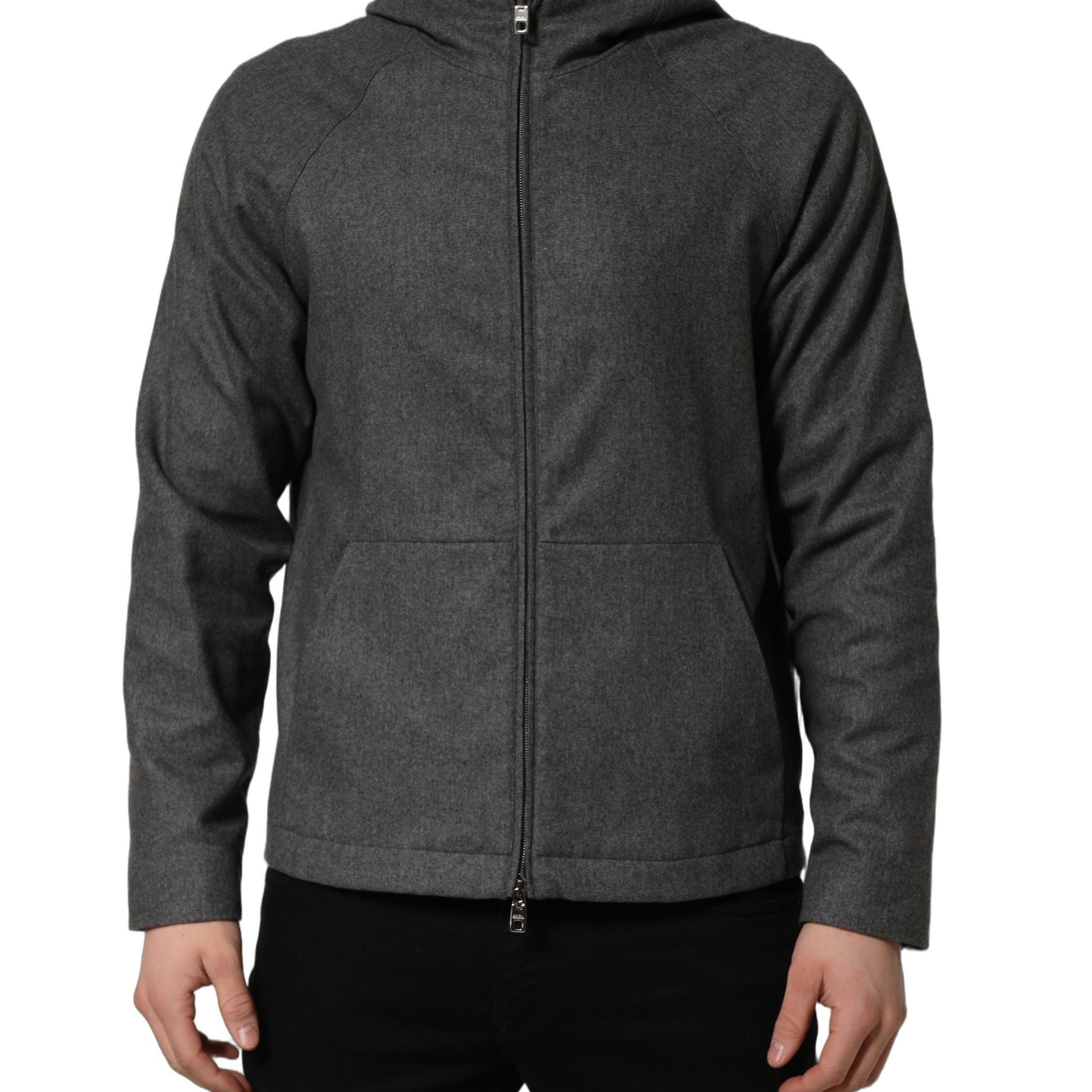 Dolce & Gabbana Gray Cotton Men Hooded Full Zip Bomber Jacket