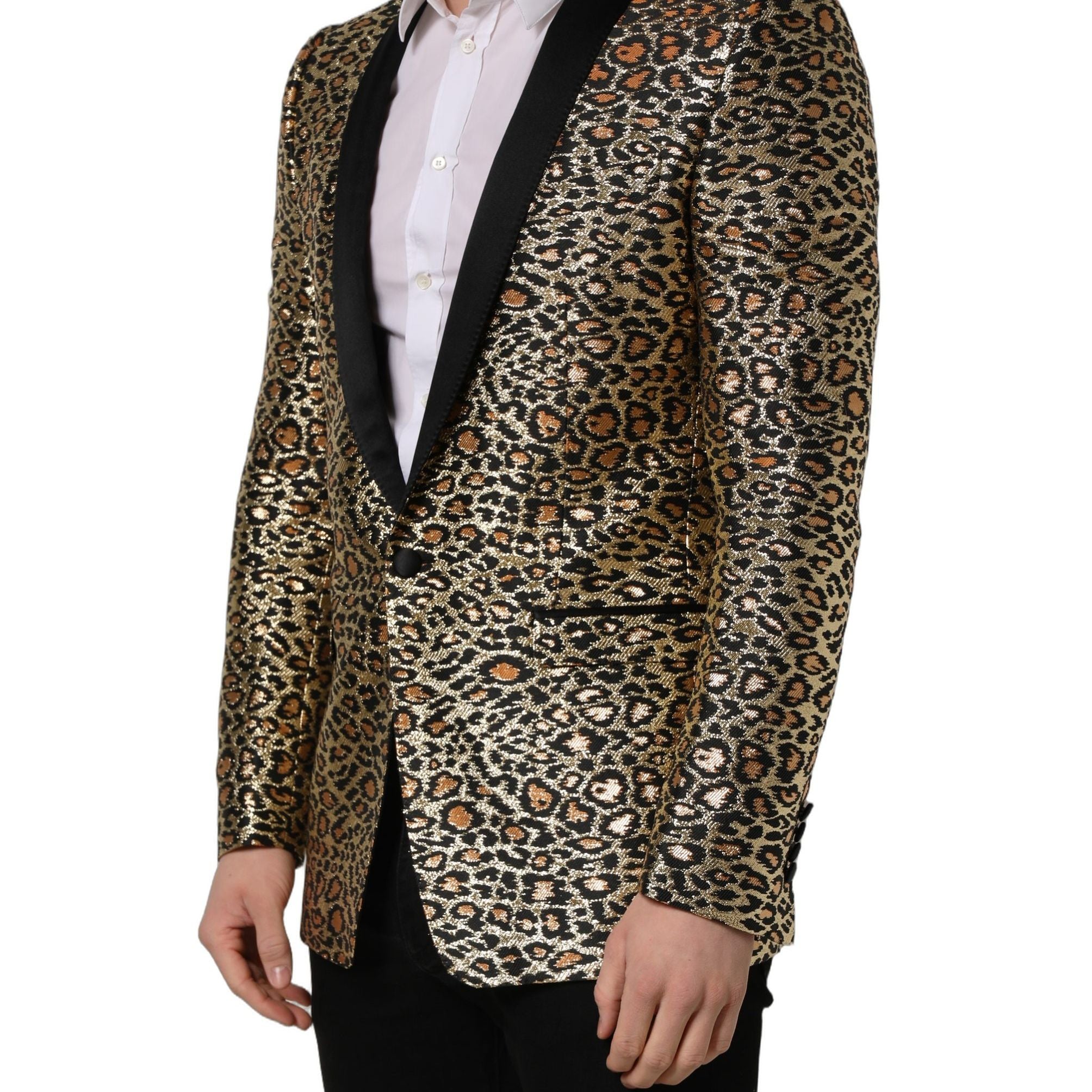 Dolce & Gabbana Gold Leopard Single Breasted Men Coat Jacket