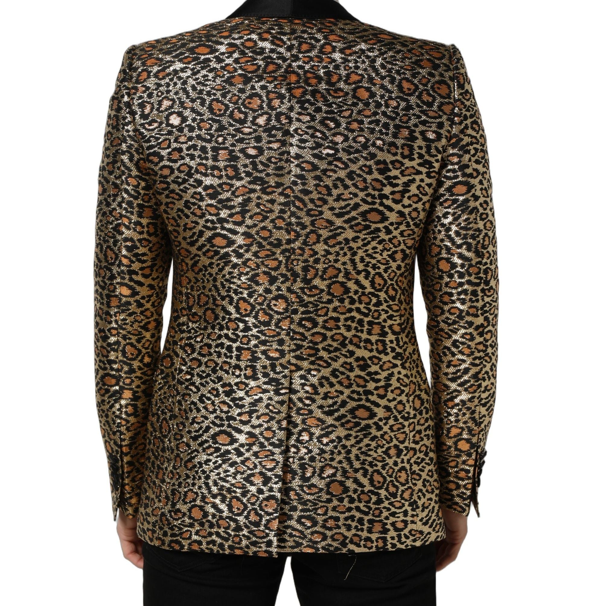 Dolce & Gabbana Gold Leopard Single Breasted Men Coat Jacket