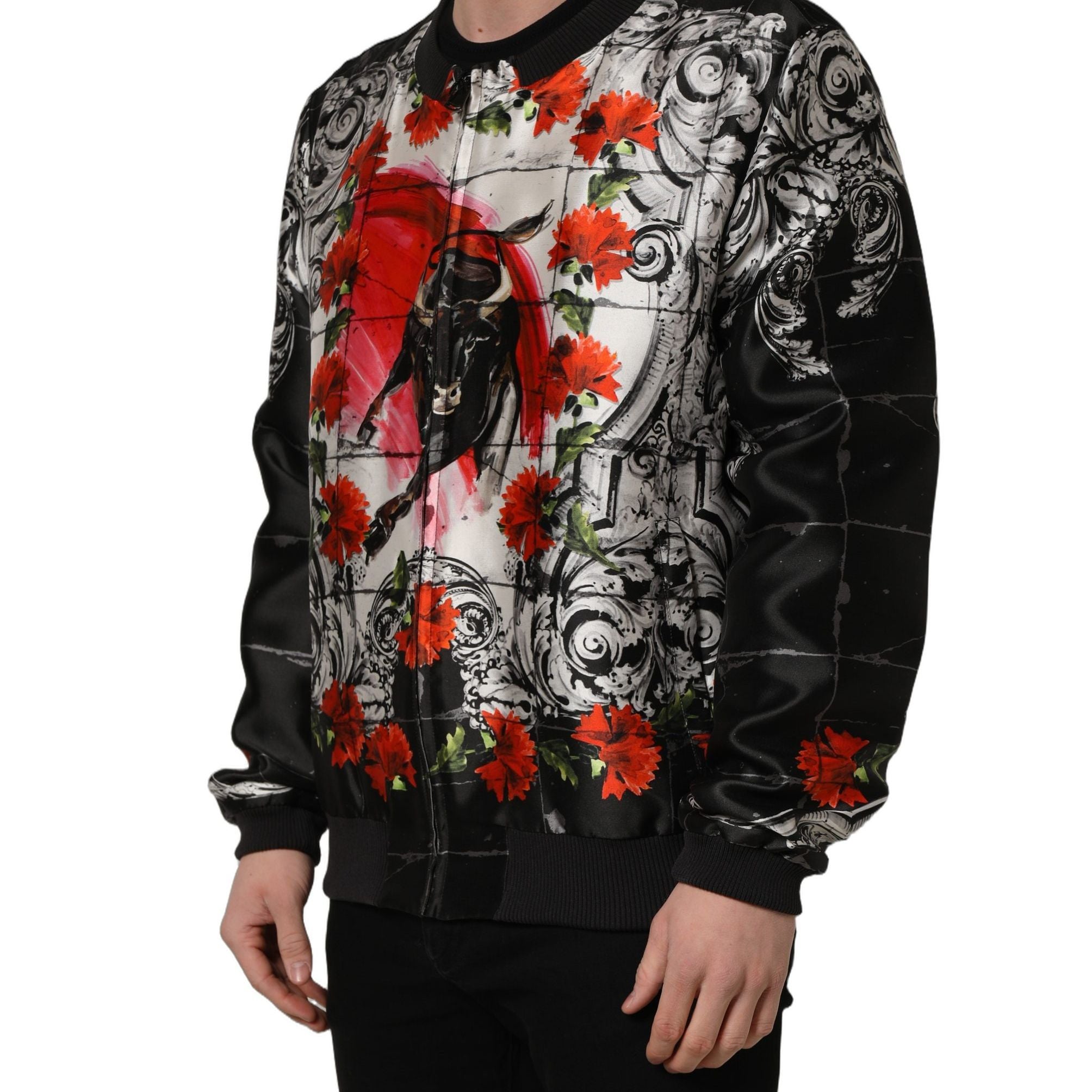 Dolce & Gabbana Multicolor Majolica Bull Print Bomber Jacket