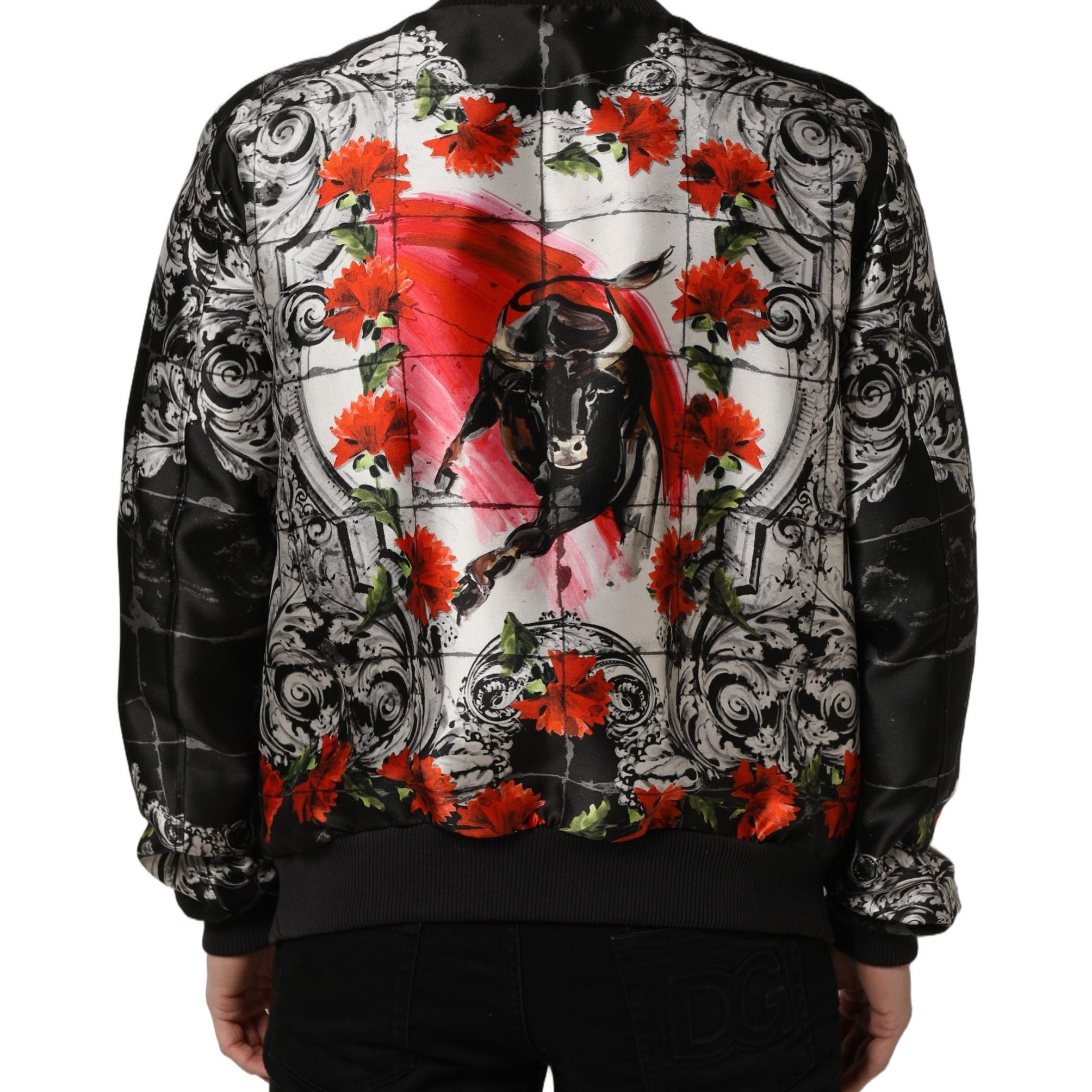 Dolce & Gabbana Multicolor Majolica Bull Print Bomber Jacket