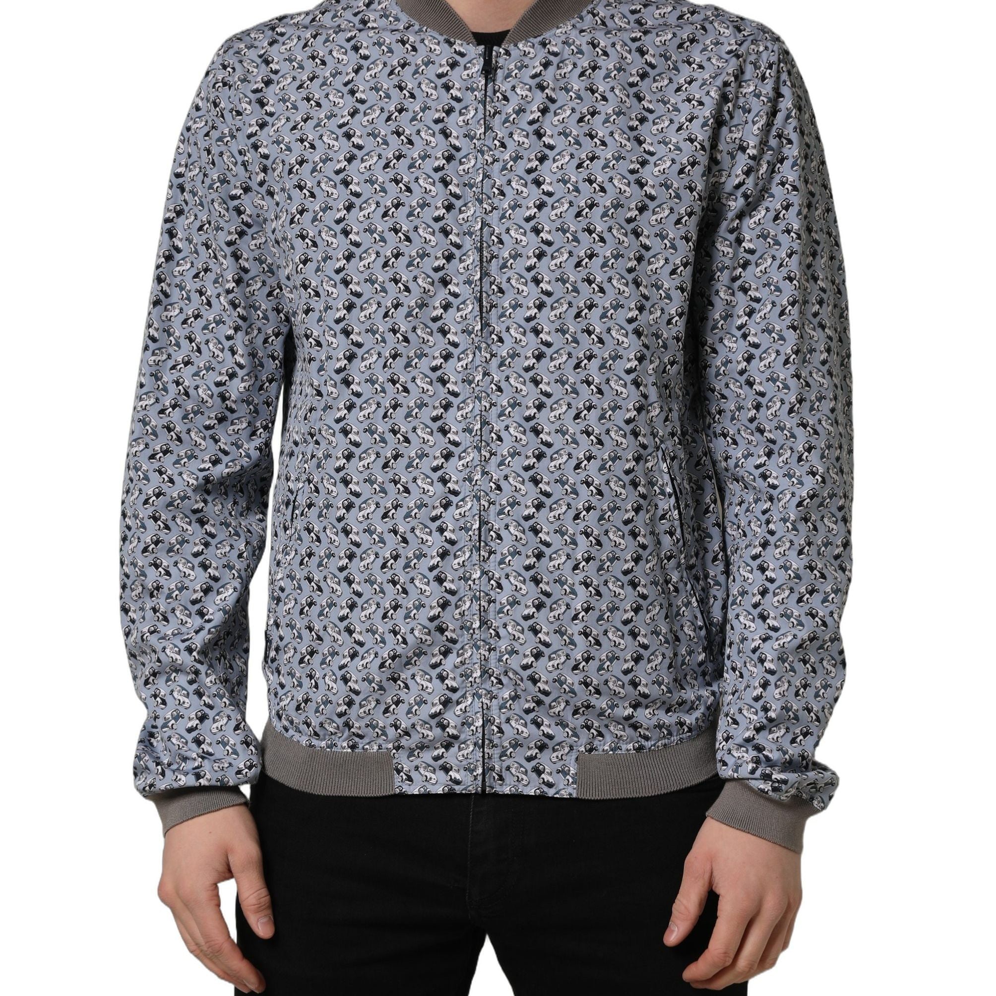 Dolce & Gabbana Light Blue Cotton Car Print Bomber Jacket
