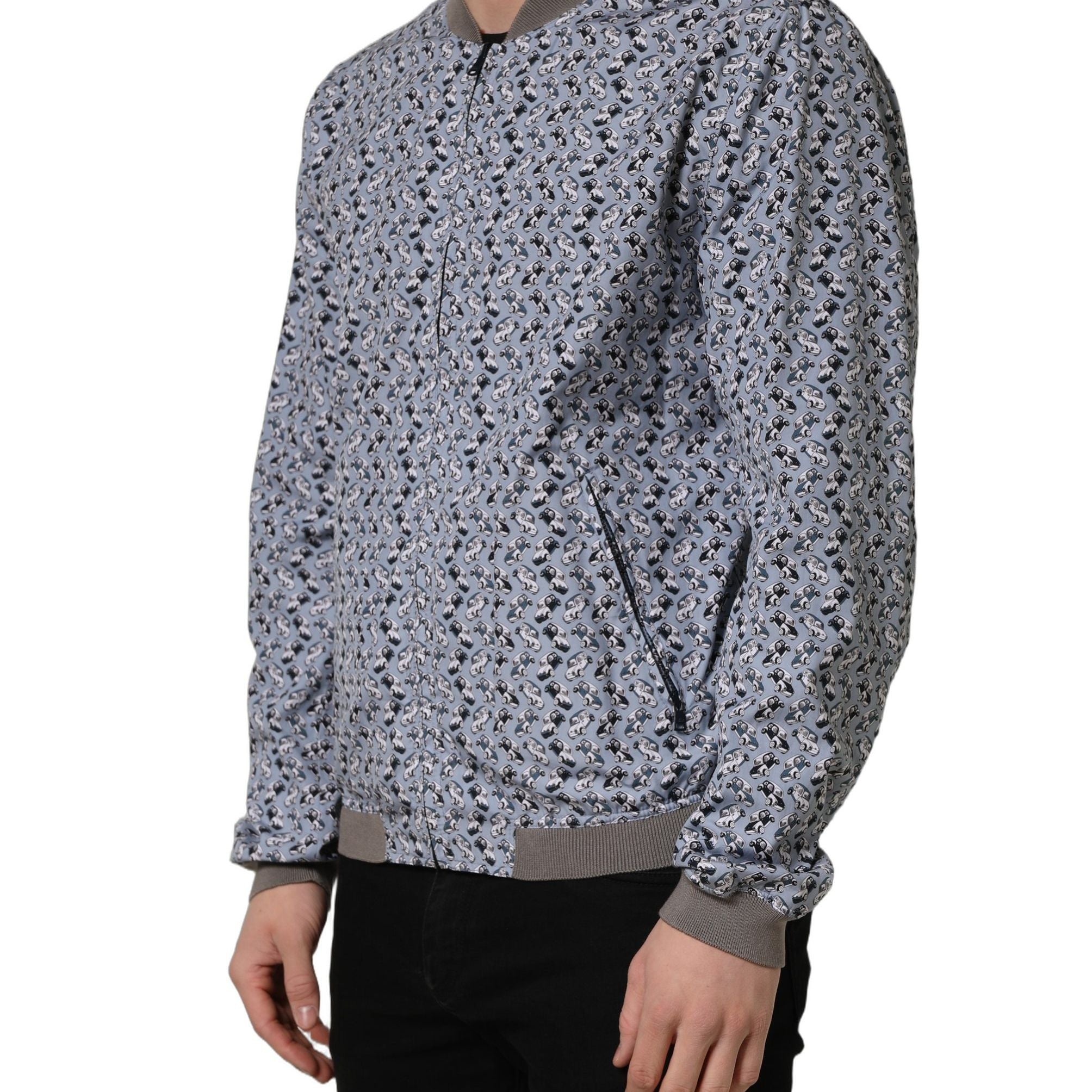 Dolce & Gabbana Light Blue Cotton Car Print Bomber Jacket