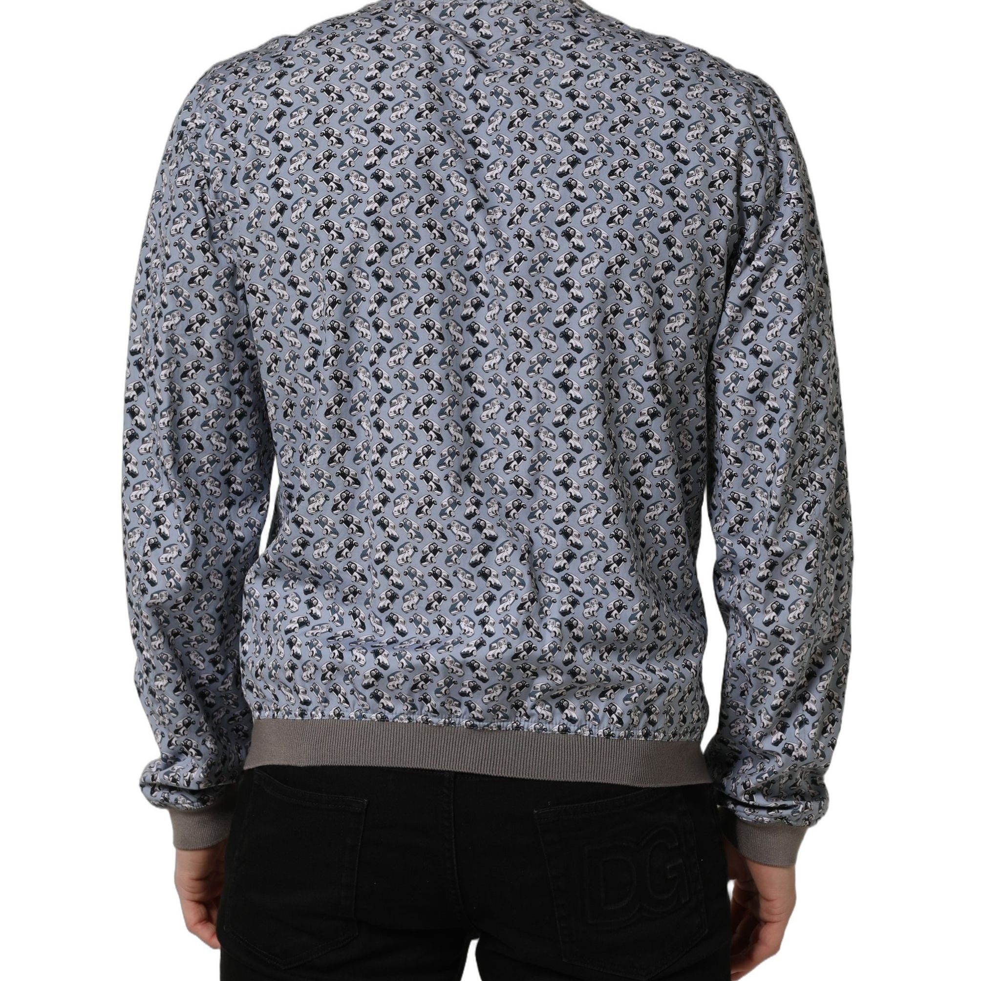 Dolce & Gabbana Light Blue Cotton Car Print Bomber Jacket