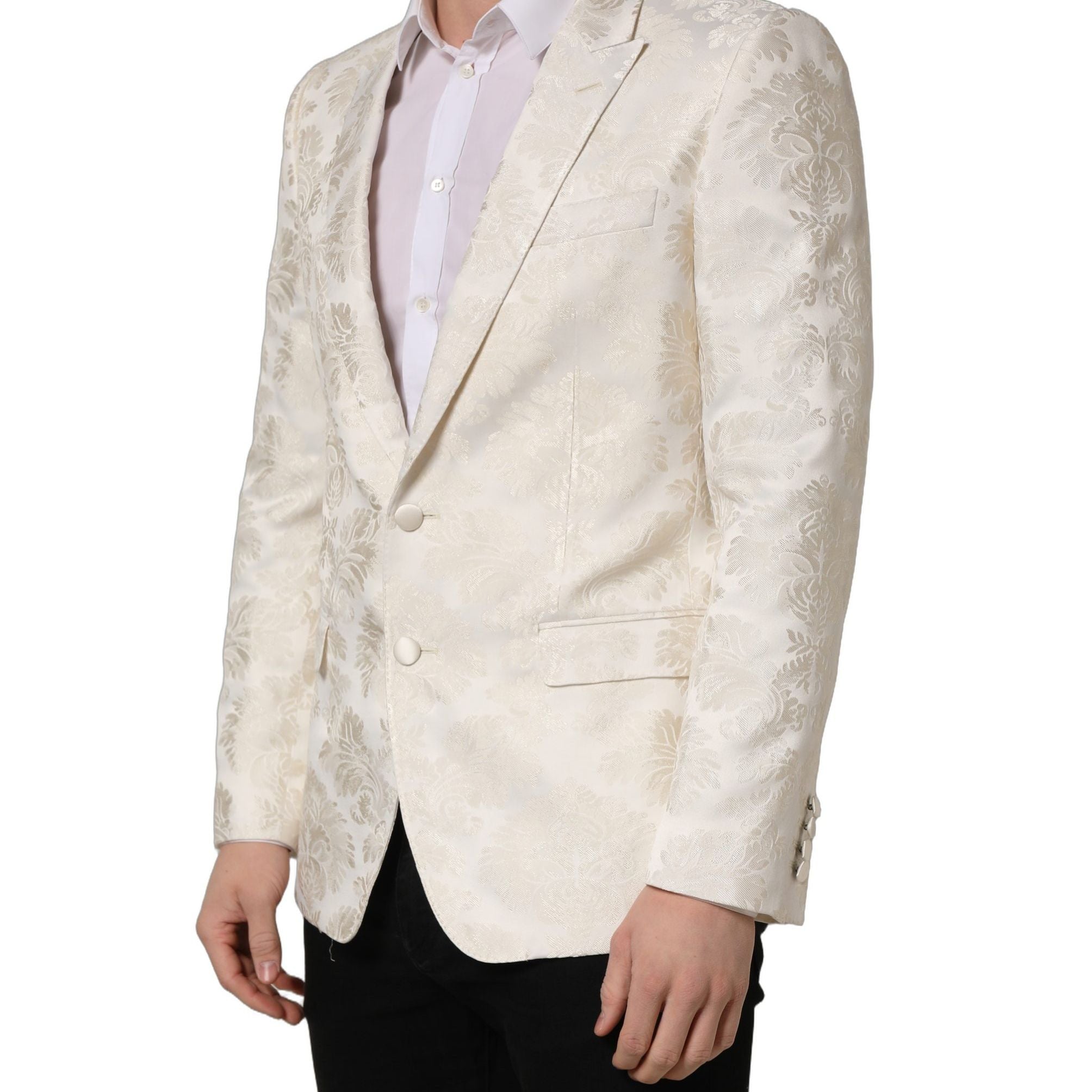 Dolce & Gabbana Off White Floral Single Breasted Men Jacket