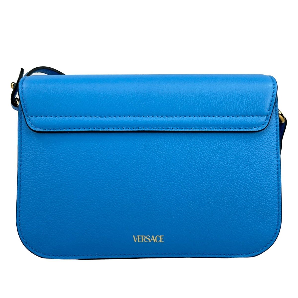 Versace La Medusa Blue Leather Shoulder Crossbody Bag Purse