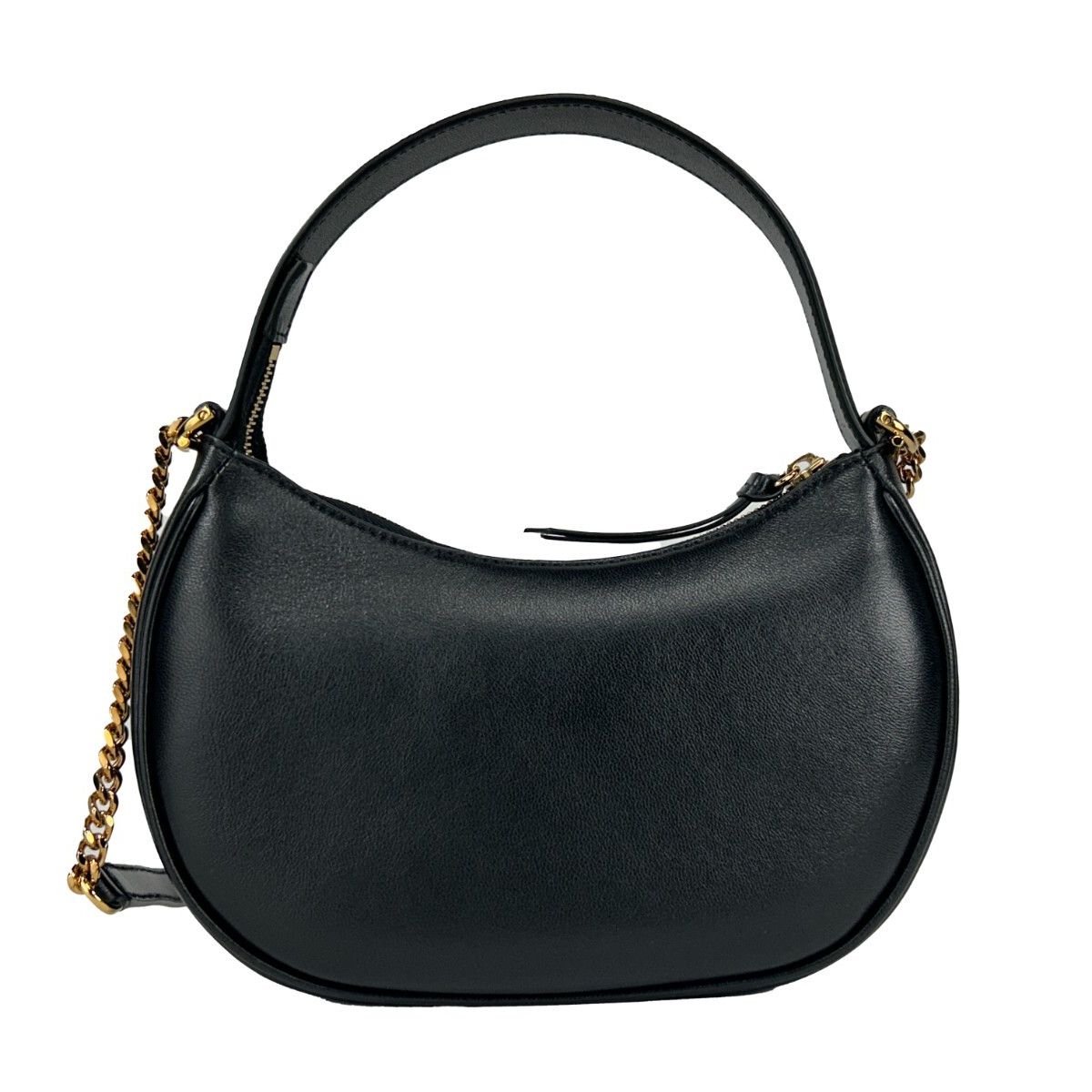 Versace Quilted Black Leather Half Moon Chain Crossbody Bag