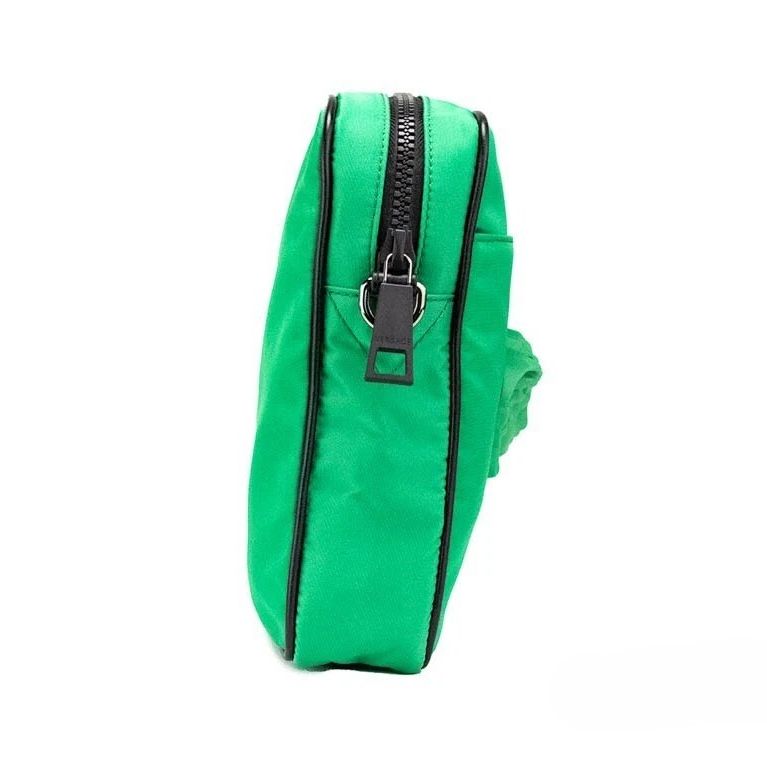Versace Small Bright Green Nylon Fabric Medusa Crossbody Messenger Bag Purse