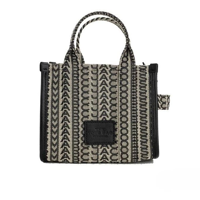 Marc Jacobs The Monogram Beige Mini Tote Woven Jacquard Canvas Crossbody Handbag