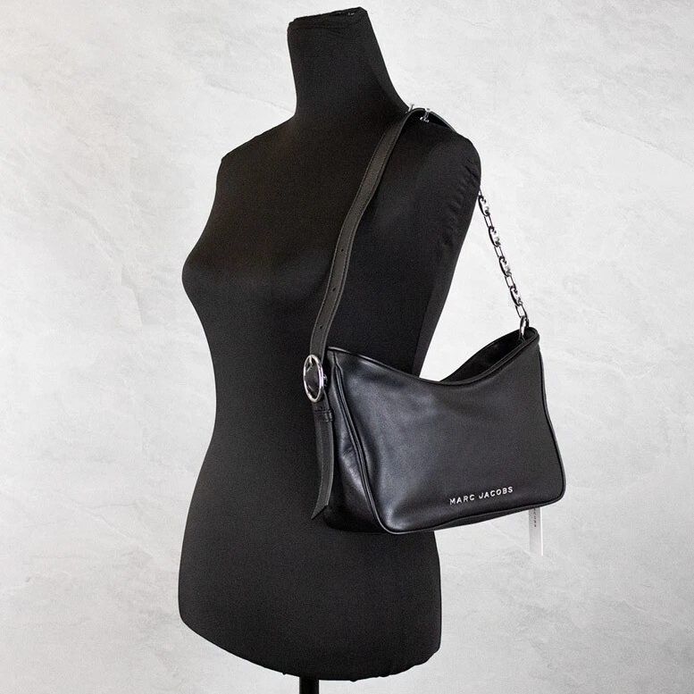 Marc Jacobs Tempo Small Black Smooth Leather Hobo Convertible Shoulder Bag Purse