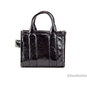 Marc Jacobs The Shiny Crinkle Micro Tote Black Leather Crossbody Bag Handbag