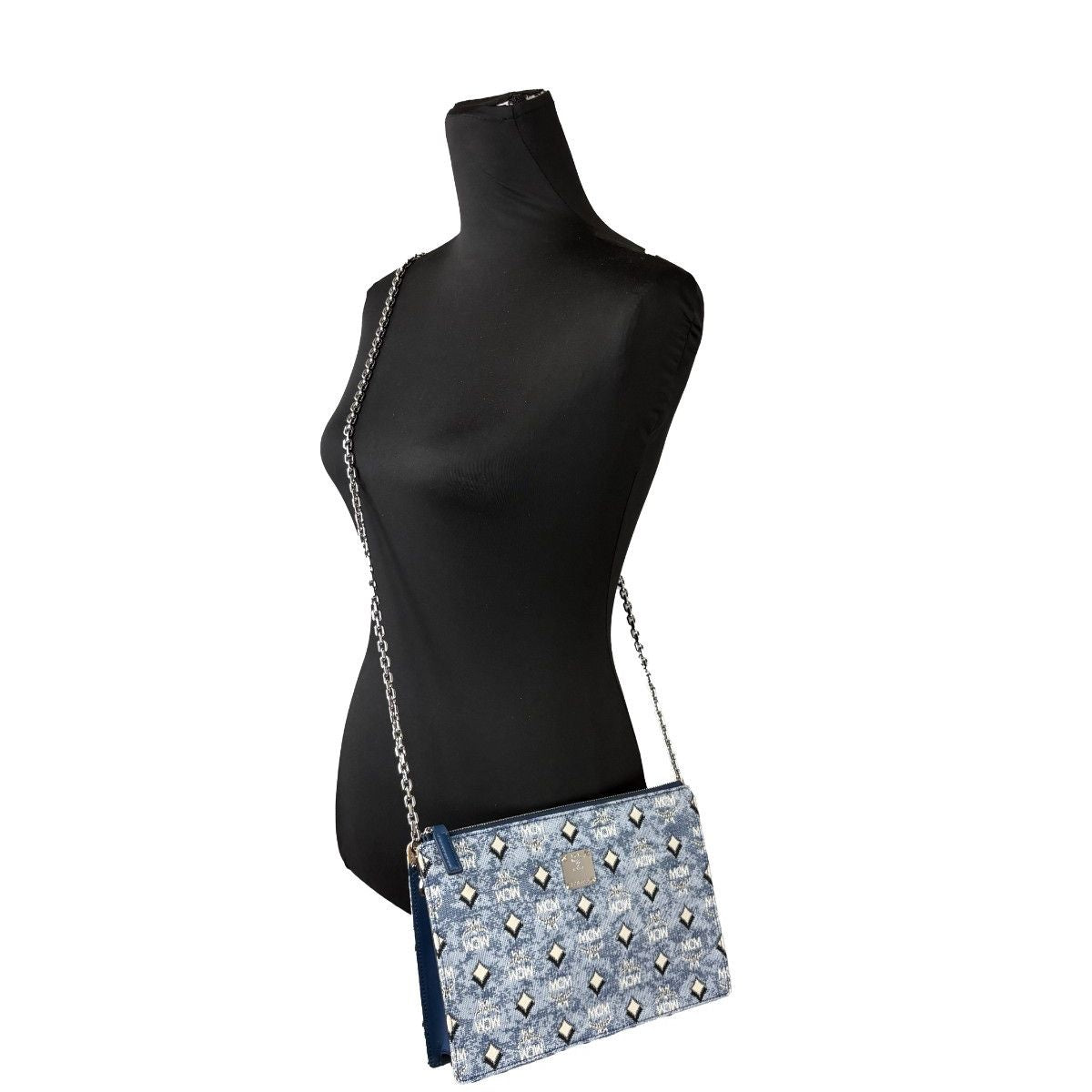 MCM Aren Flat Pouch Denim Crossbody Bag