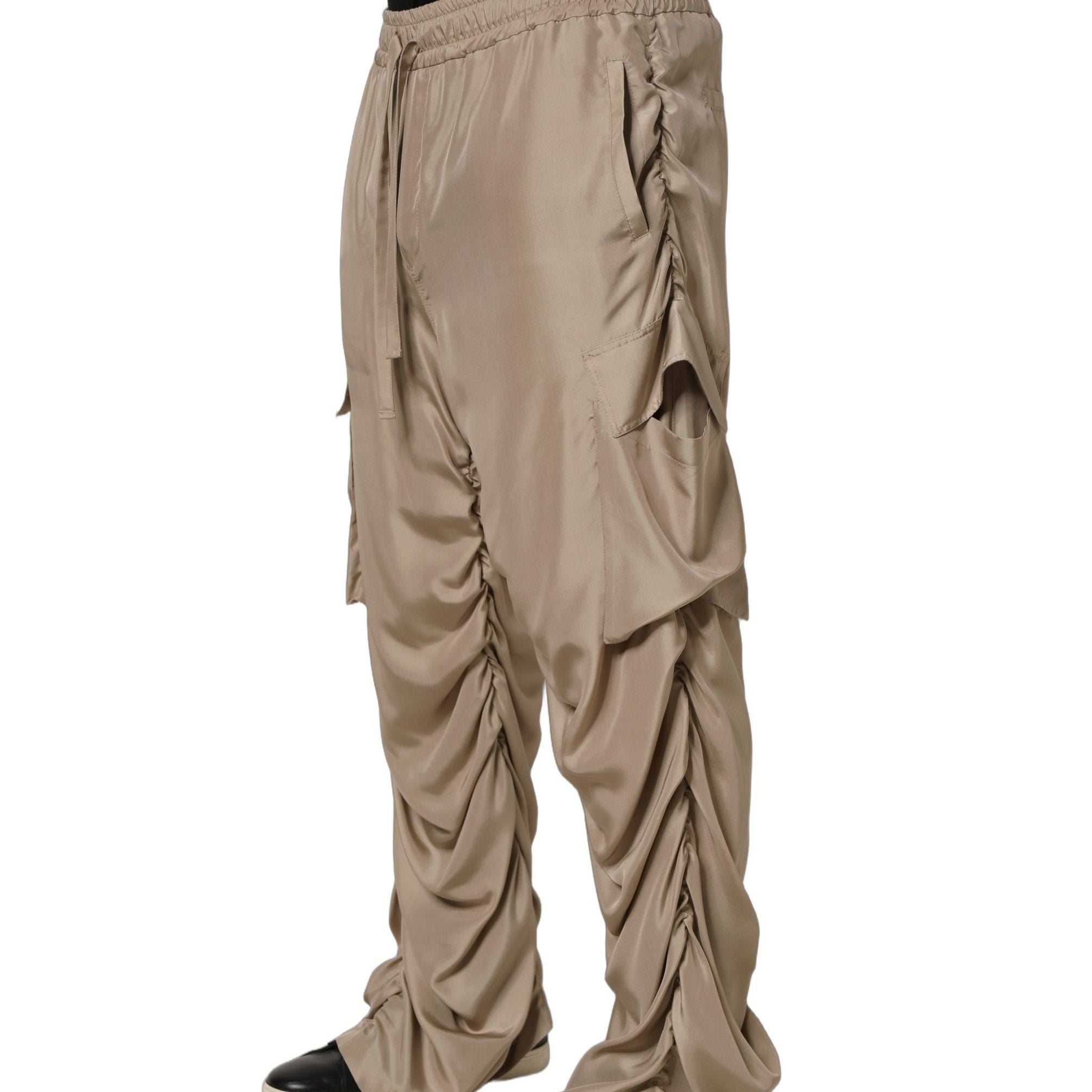 Dolce & Gabbana Brown Ruched Cargo Parachute Men Jogger Pants