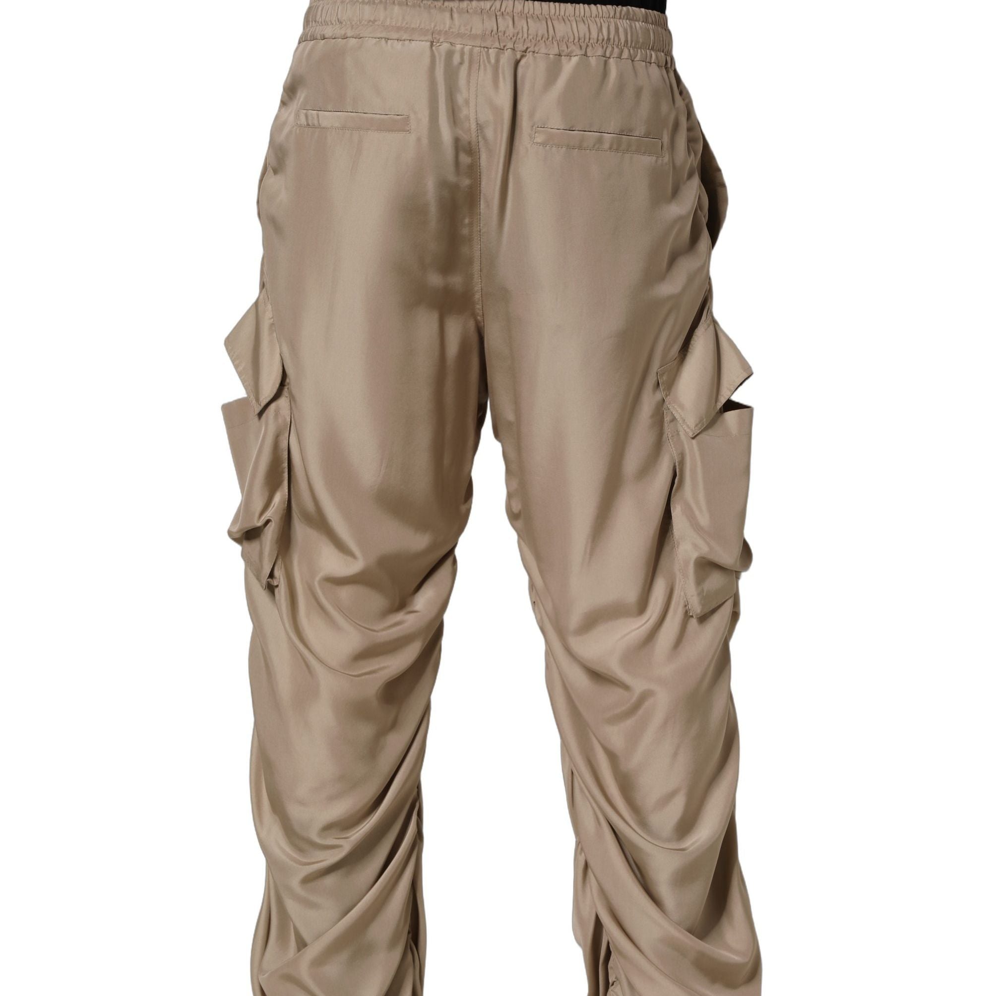 Dolce & Gabbana Brown Ruched Cargo Parachute Men Jogger Pants