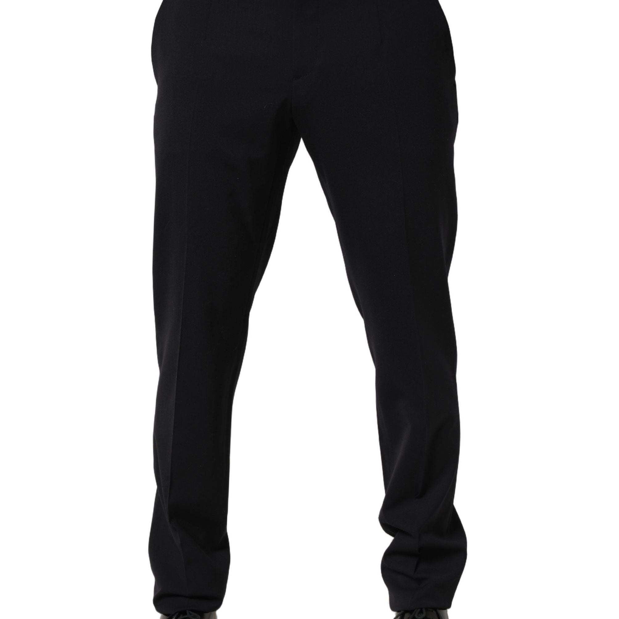 Dolce & Gabbana Black Wool Tapered Leg Dress Trouser Pants