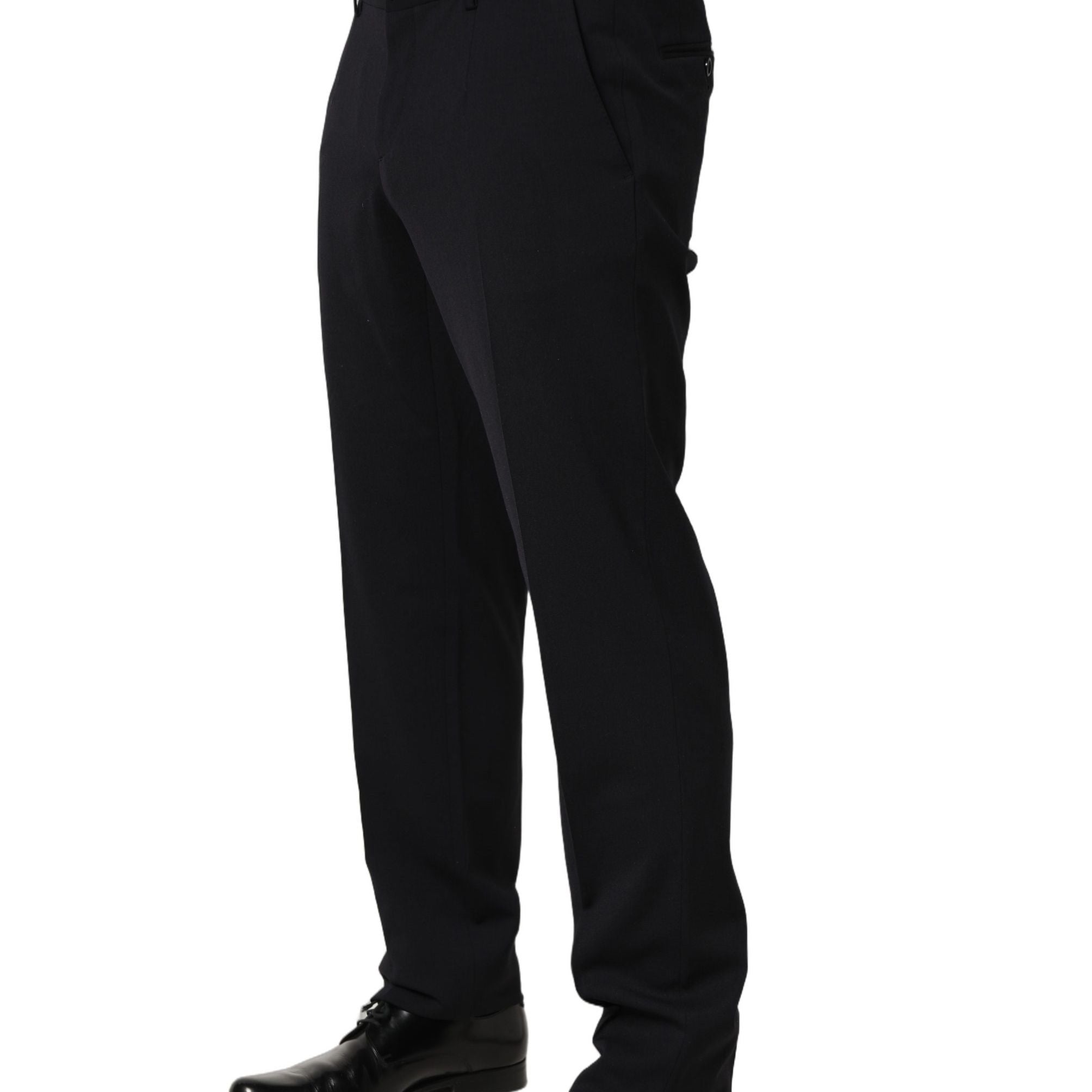 Dolce & Gabbana Black Wool Tapered Leg Dress Trouser Pants