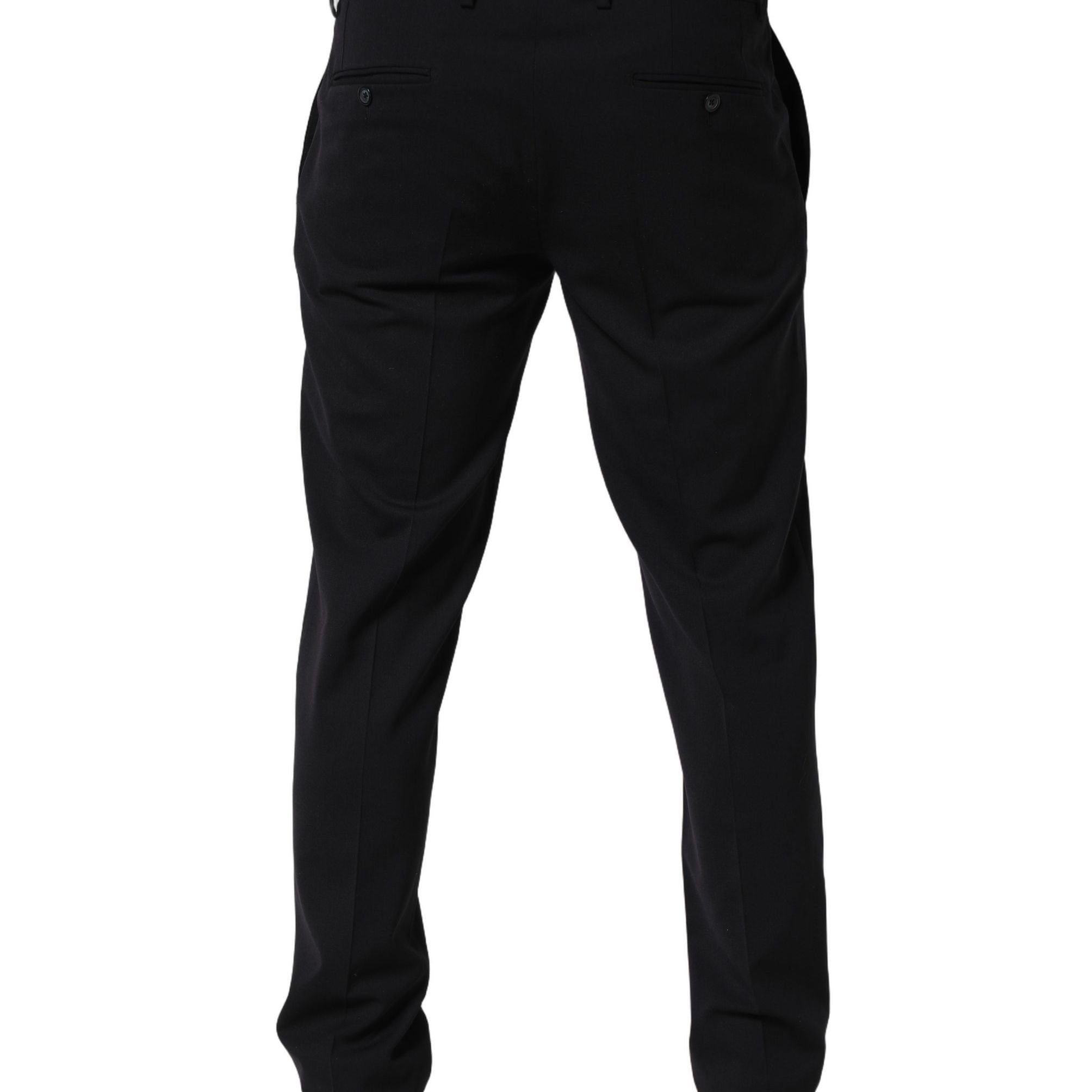 Dolce & Gabbana Black Wool Tapered Leg Dress Trouser Pants