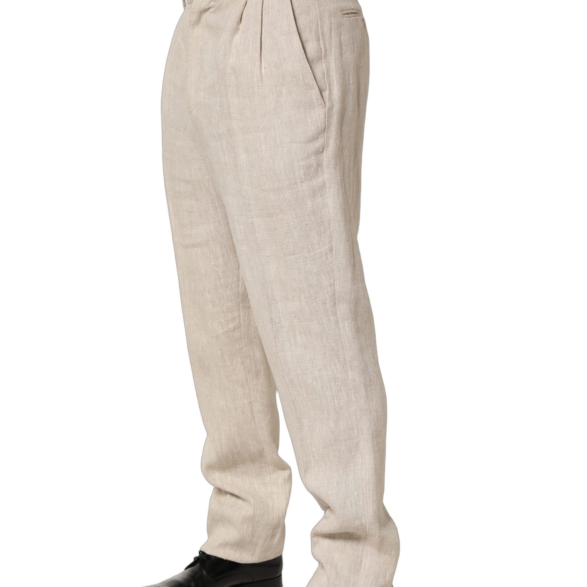 Dolce & Gabbana Beige Linen Tapered Men Dress Trouser Pants
