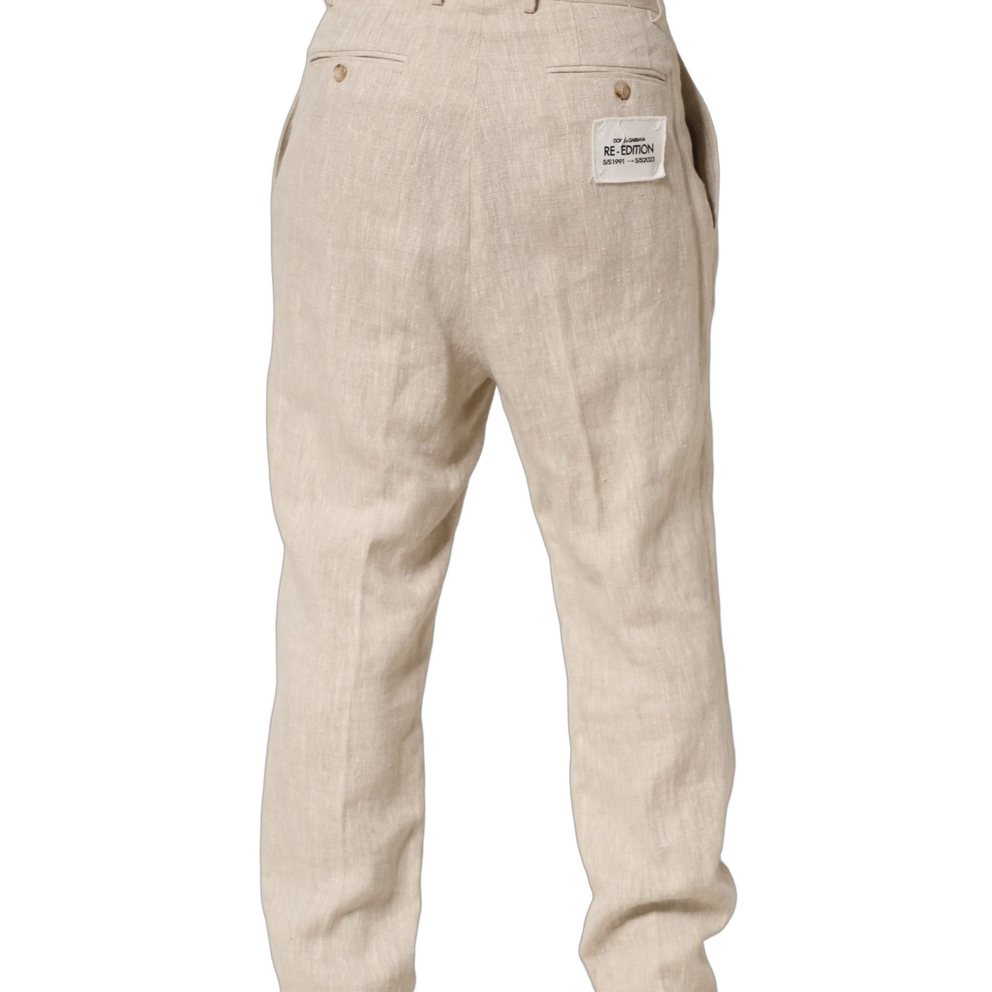 Dolce & Gabbana Beige Linen Tapered Men Dress Trouser Pants