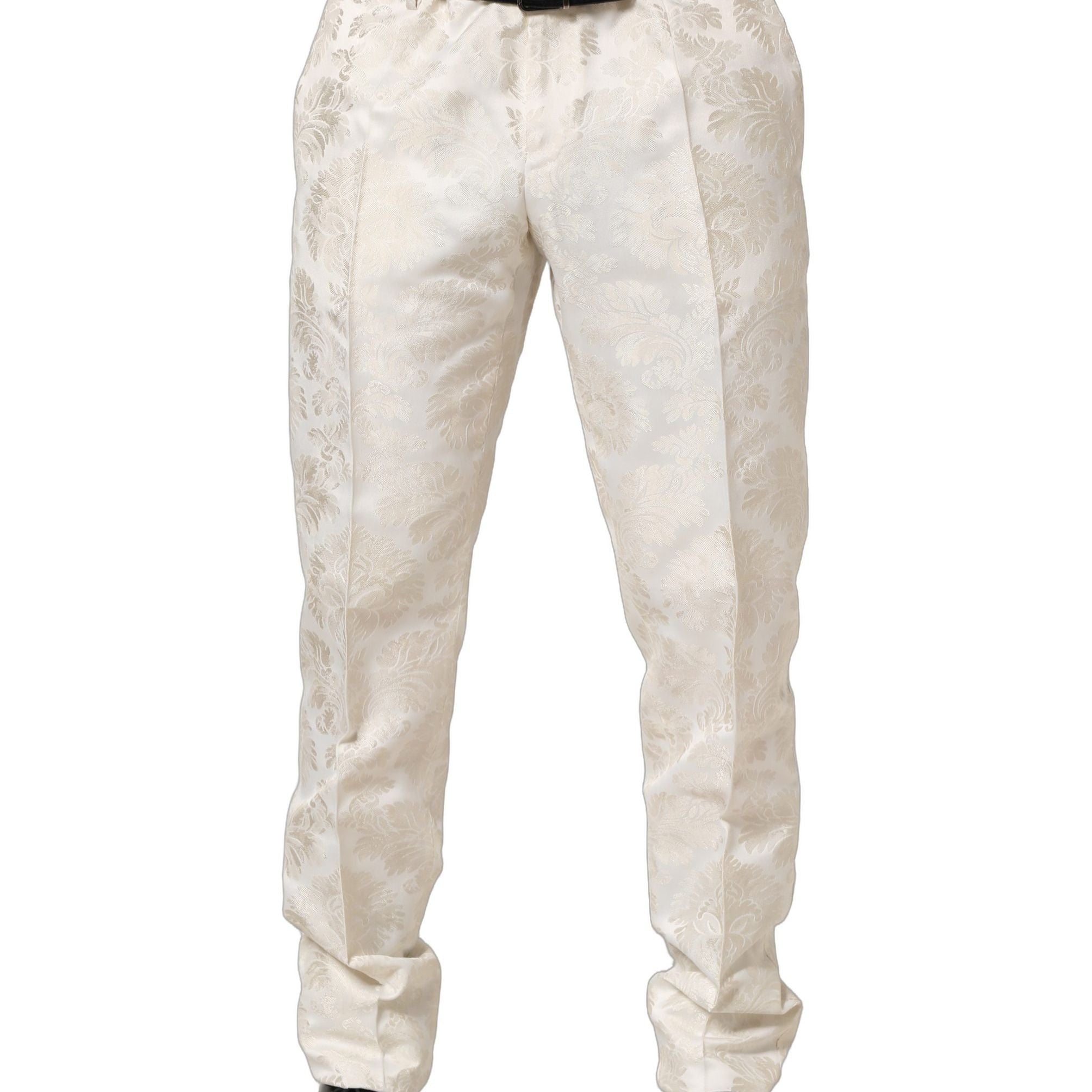 Dolce & Gabbana White Floral Men Dress Formal Trouser Pants