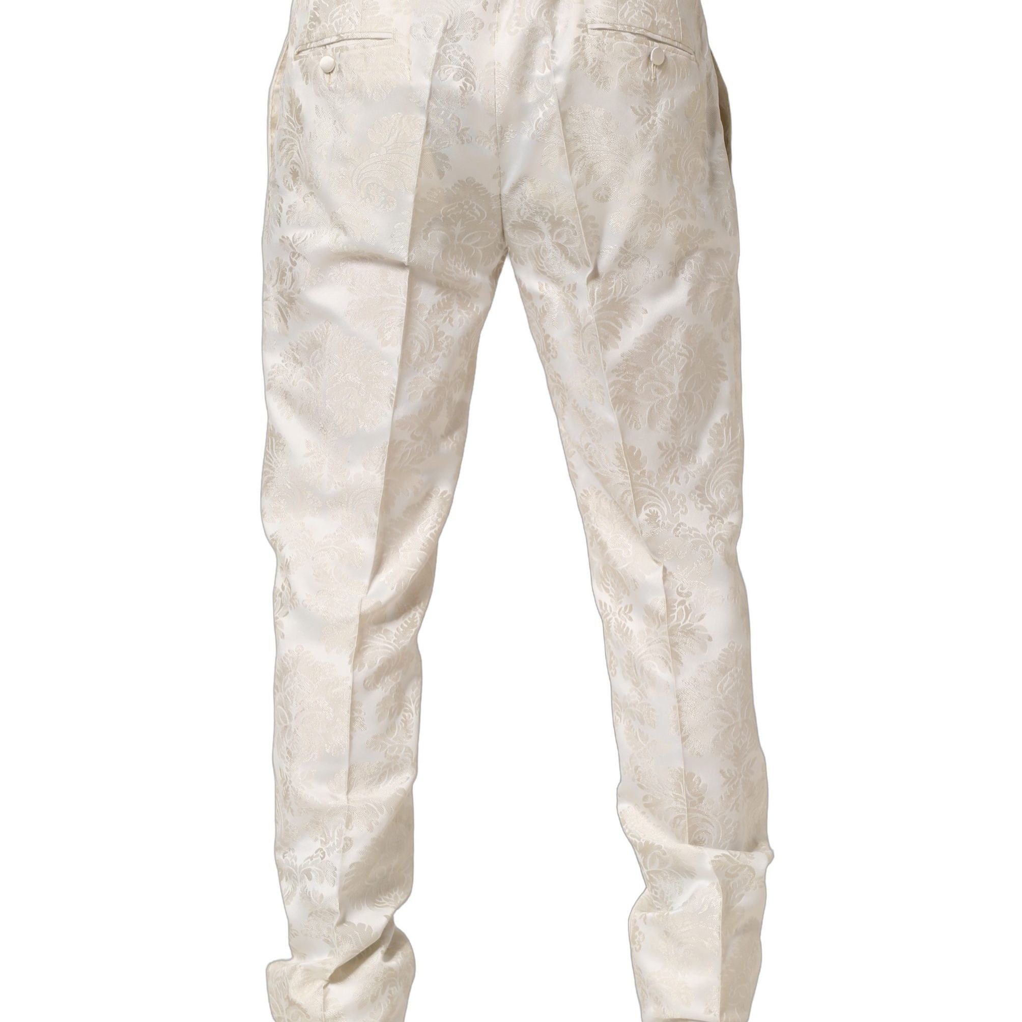Dolce & Gabbana White Floral Men Dress Formal Trouser Pants