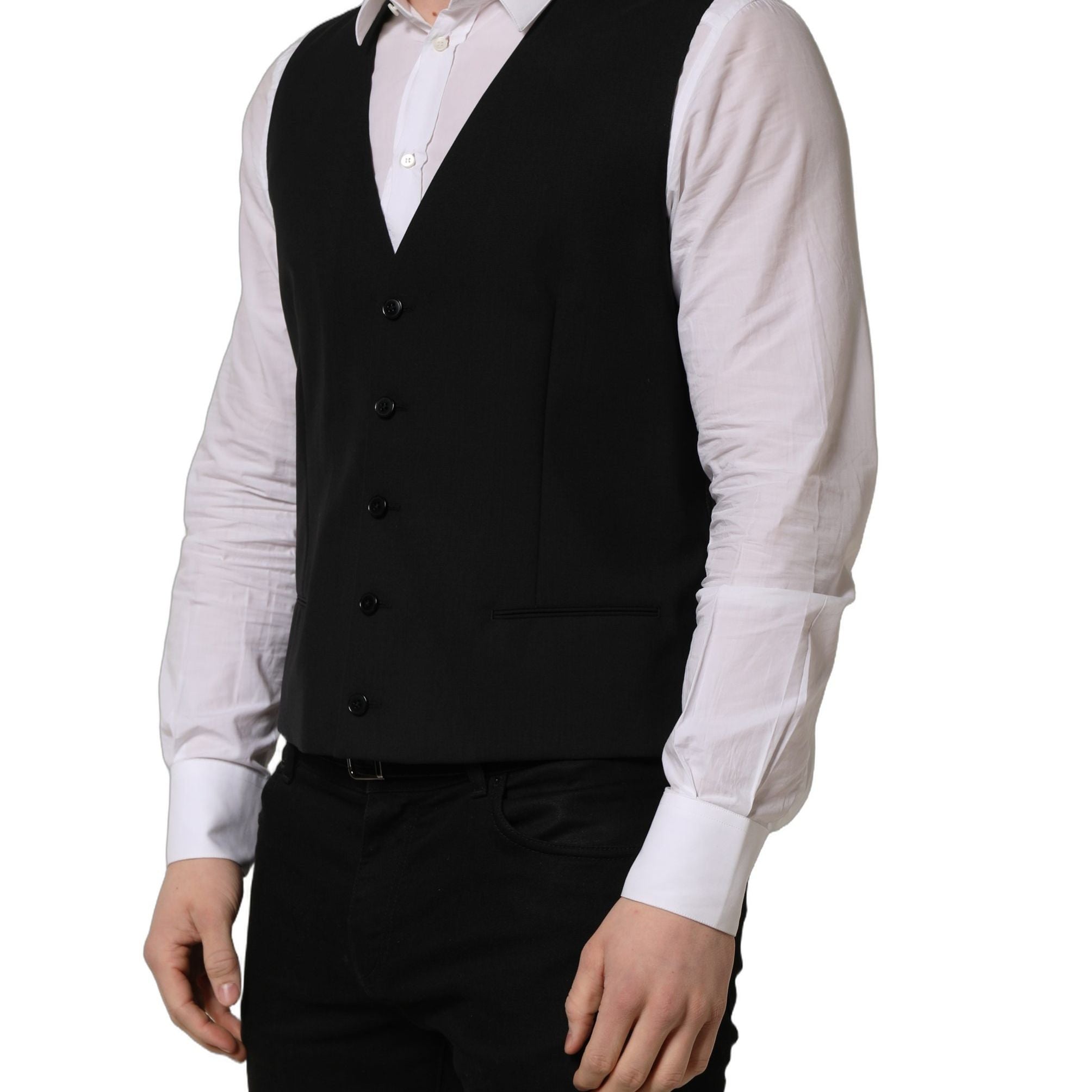 Dolce & Gabbana Black Wool Single Breasted Waistcoat Vest