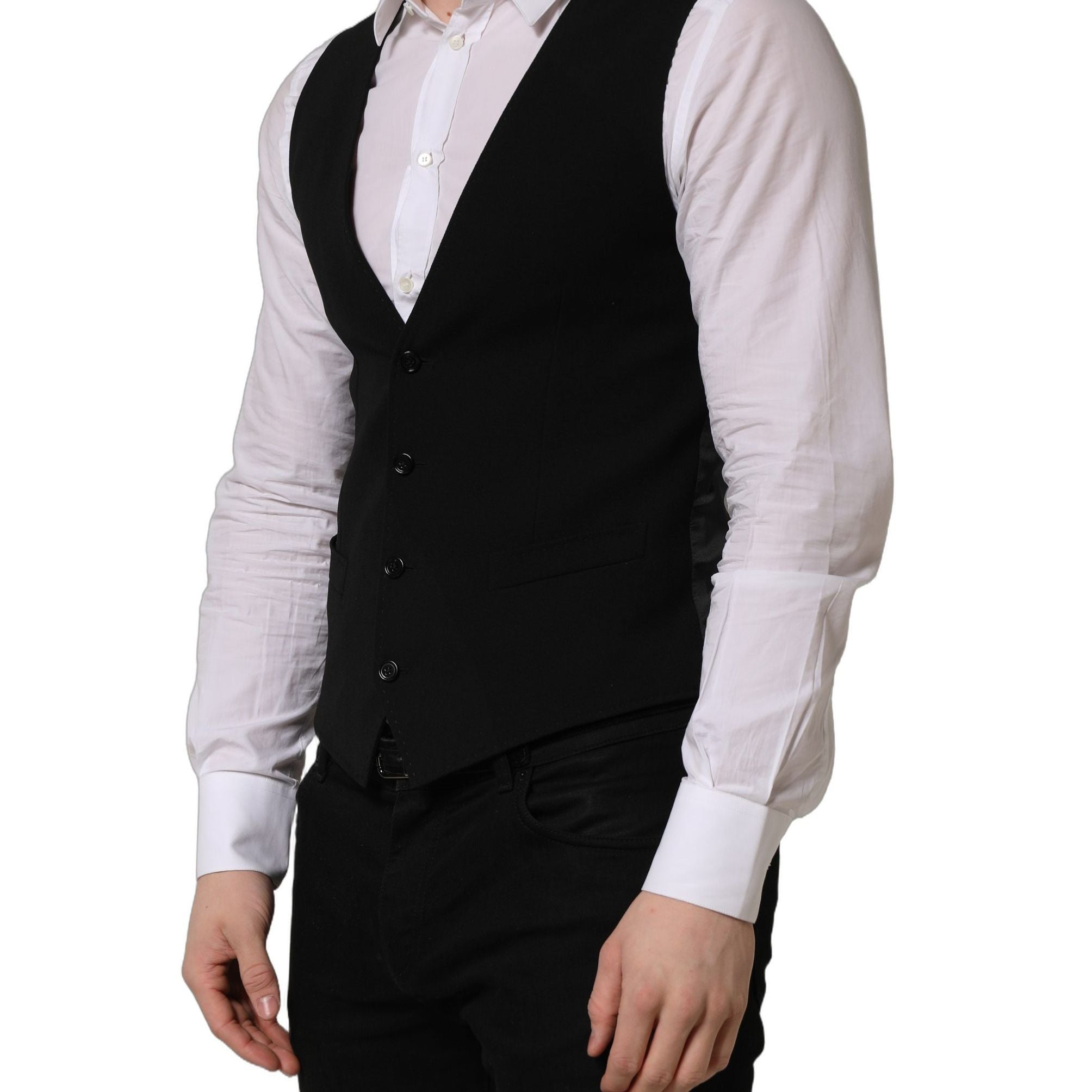 Dolce & Gabbana Black Wool Single Breasted Waistcoat Vest