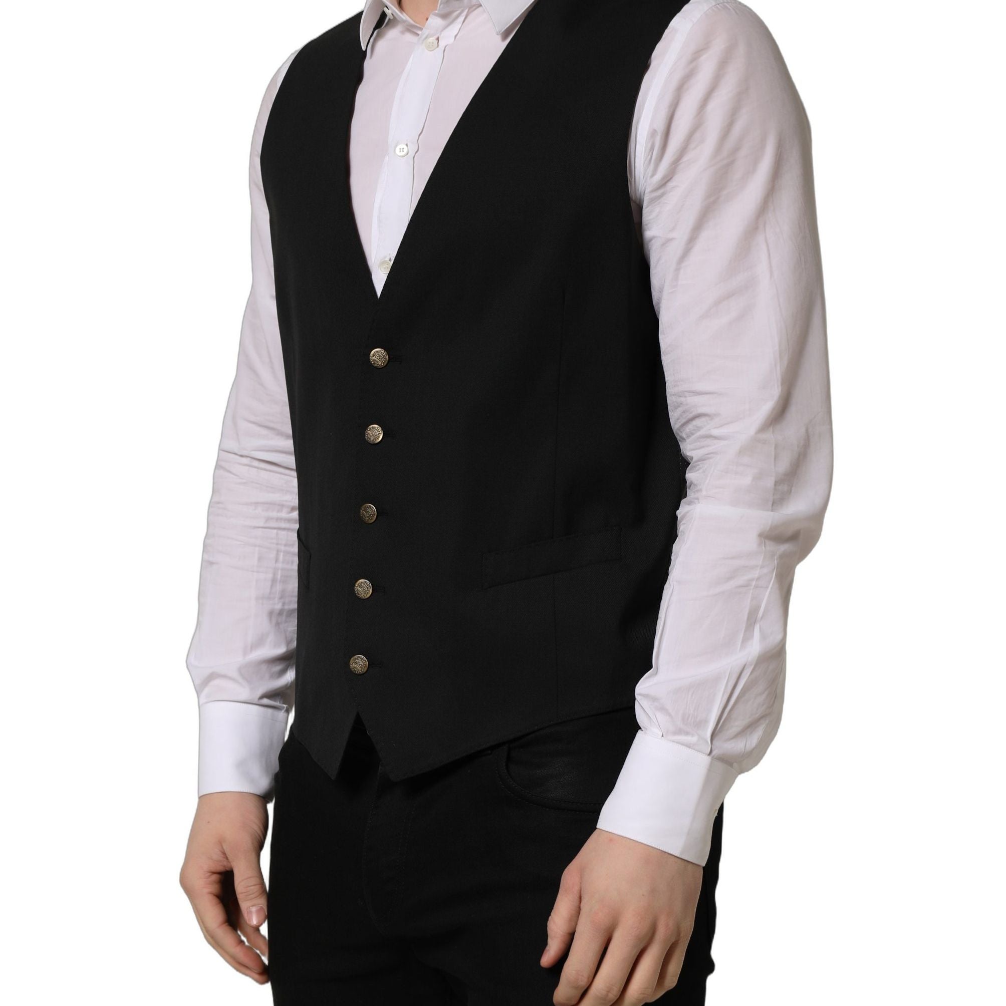 Dolce & Gabbana Black Single Breasted Men Waistcoat Vest