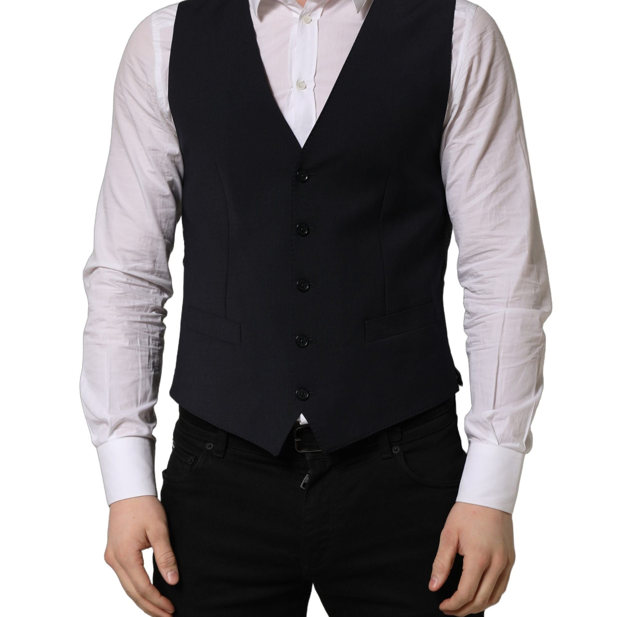 Dolce & Gabbana Black Wool Single Breasted Waistcoat Vest