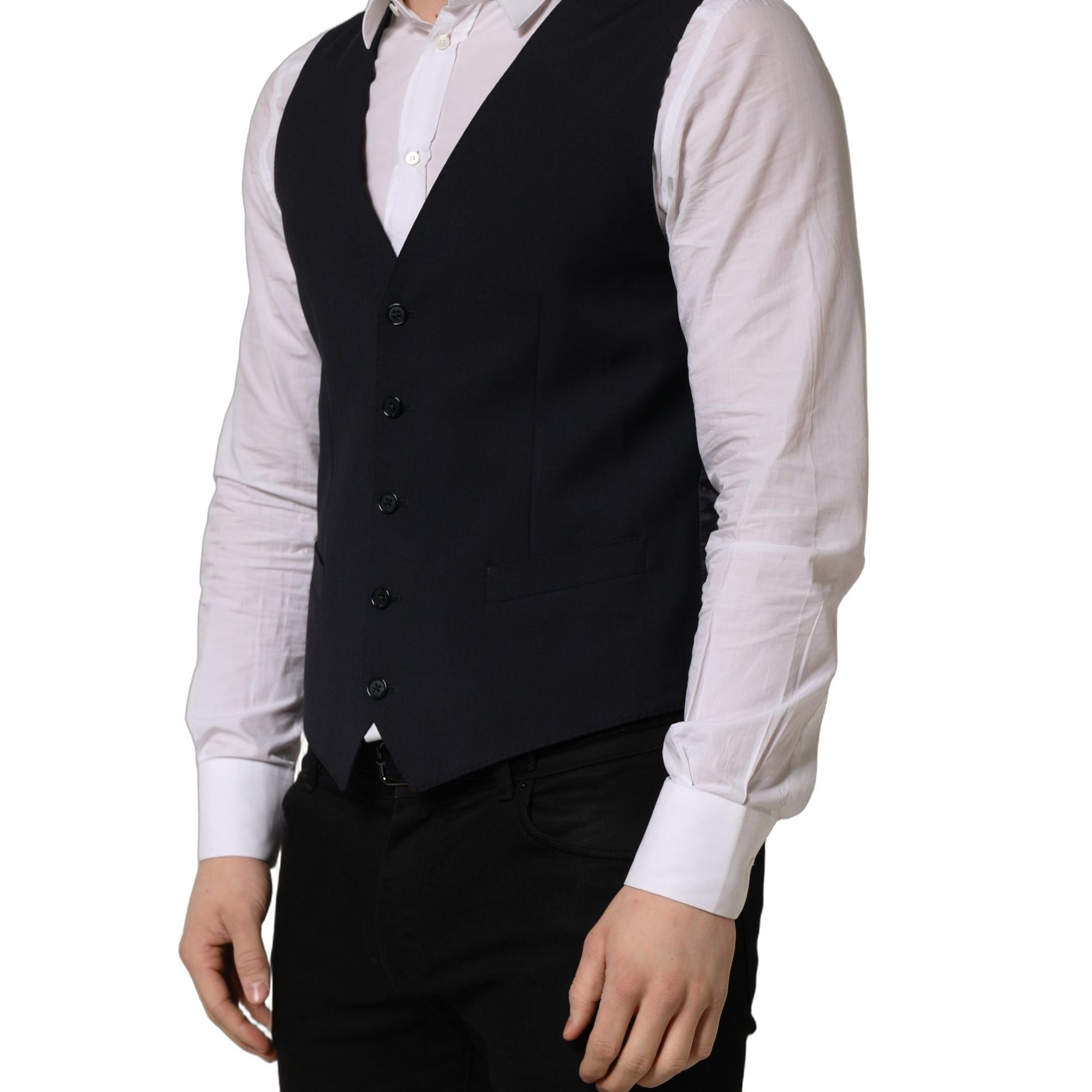 Dolce & Gabbana Black Wool Single Breasted Waistcoat Vest