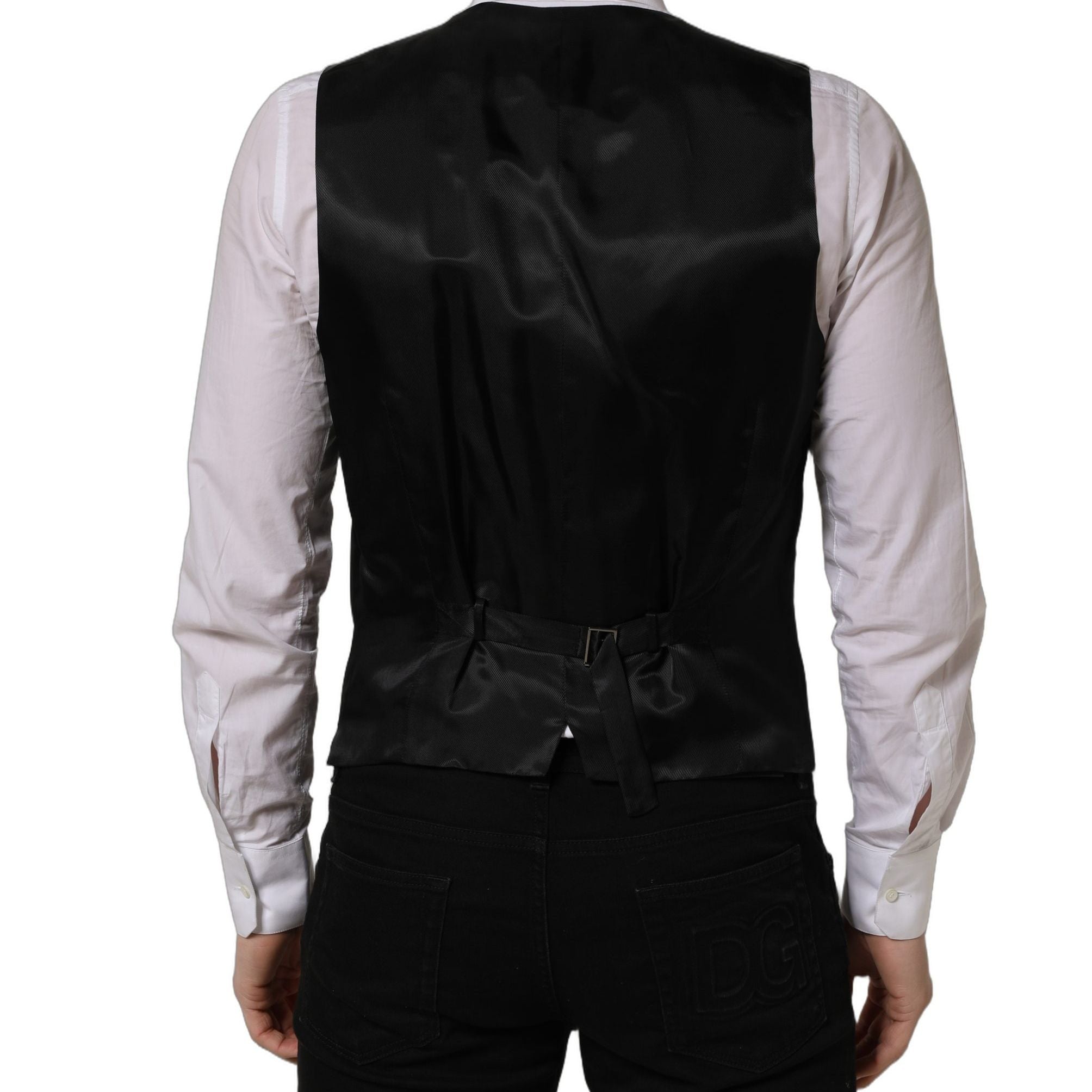 Dolce & Gabbana Black Wool Single Breasted Waistcoat Vest