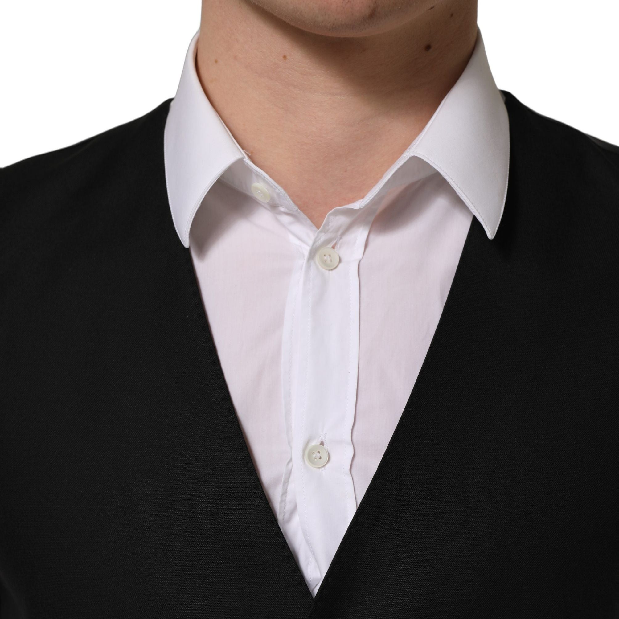 Dolce & Gabbana Black Wool Single Breasted Waistcoat Vest