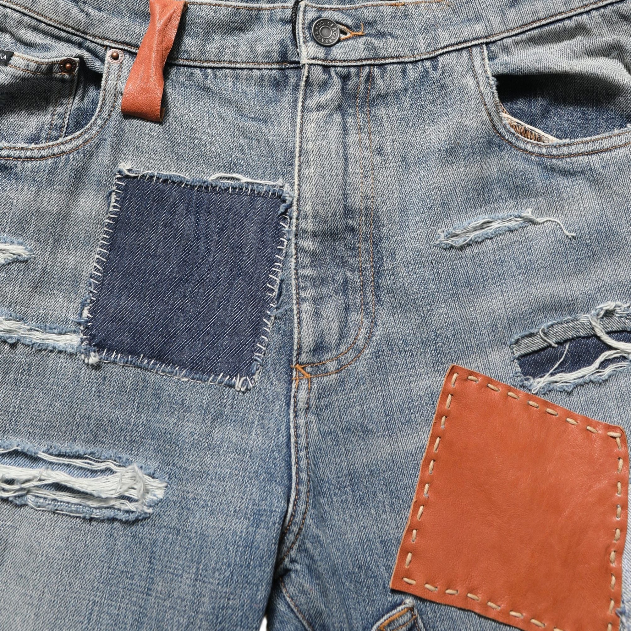 Dolce & Gabbana Blue Distressed Patchwork StraightDenim Jeans