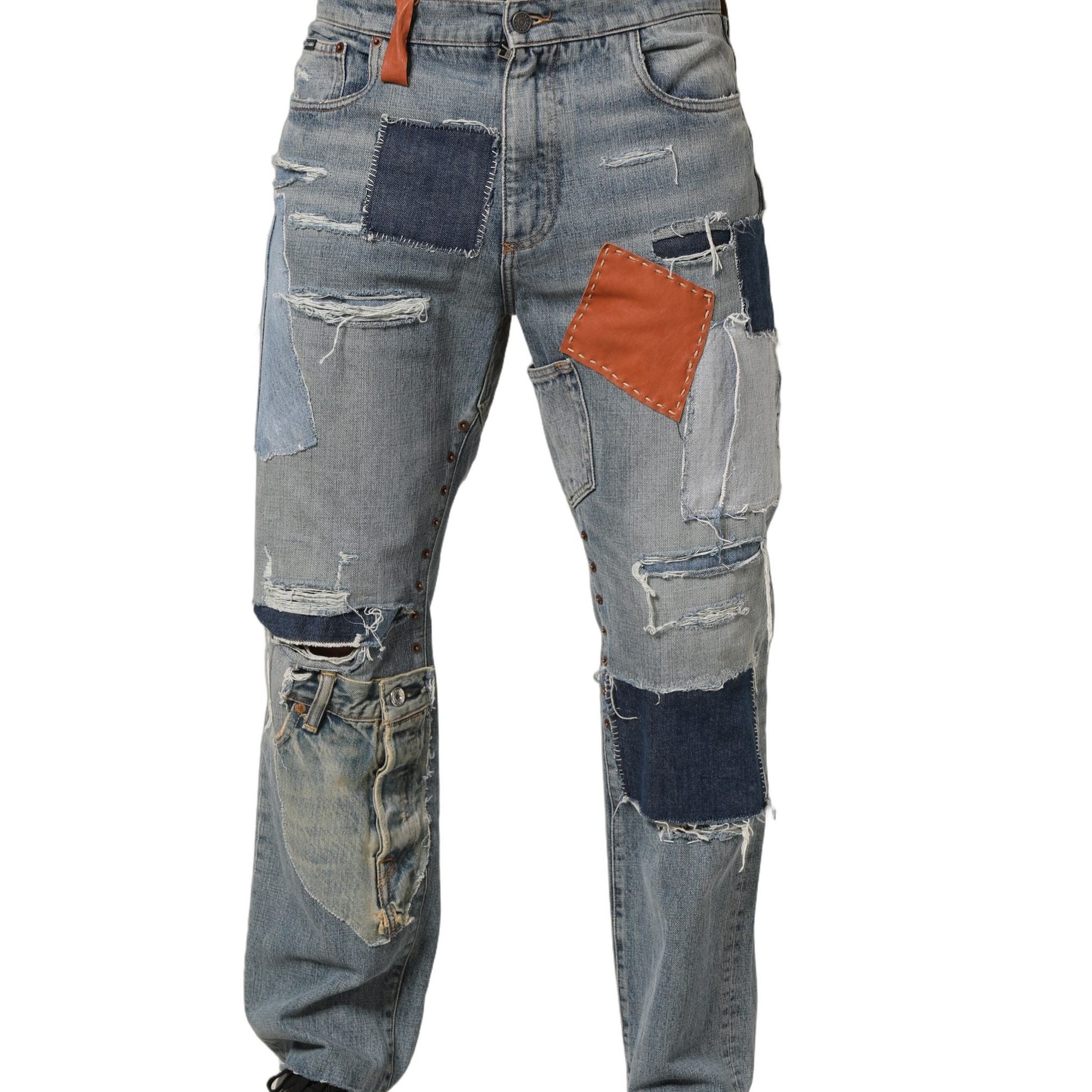 Dolce & Gabbana Blue Distressed Patchwork StraightDenim Jeans