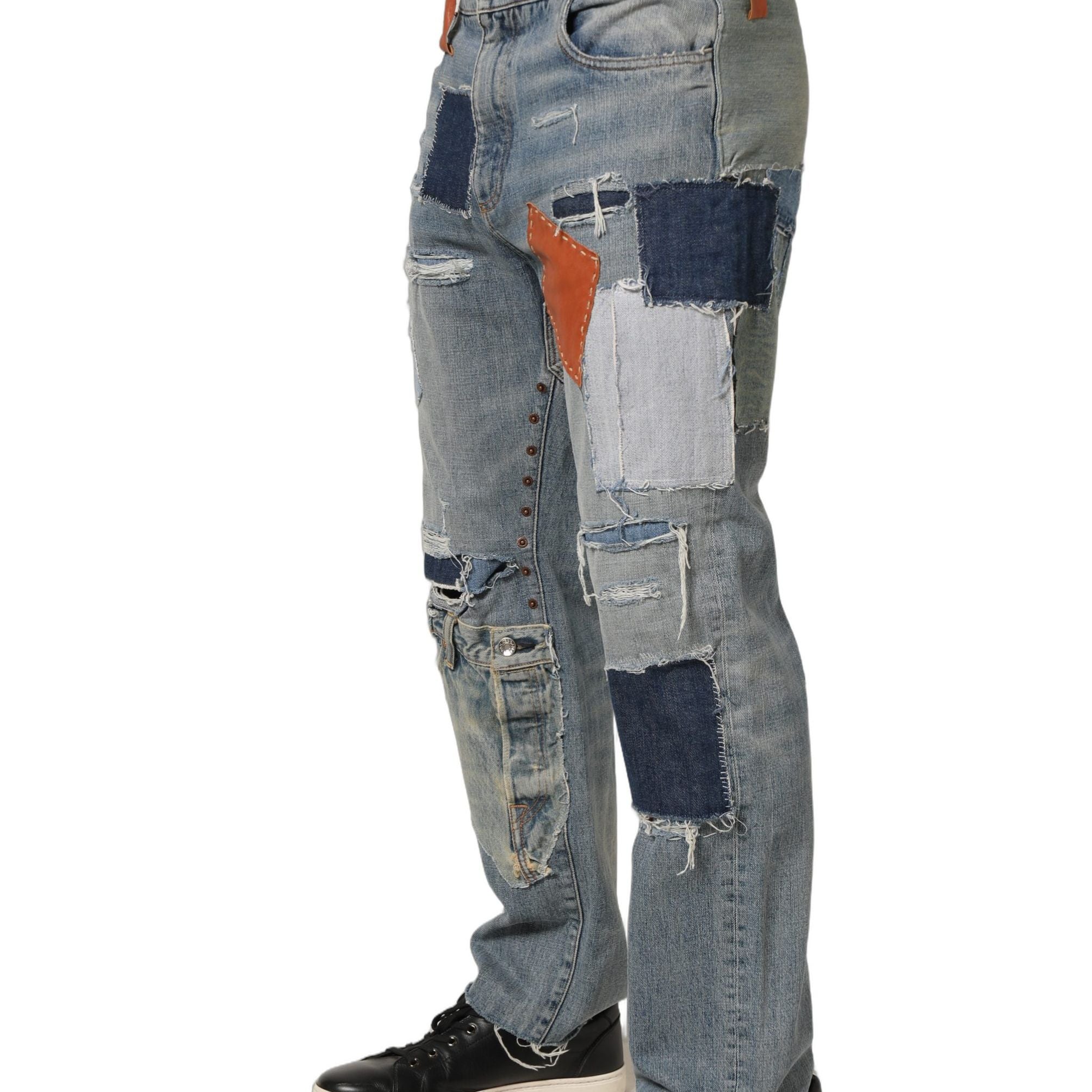 Dolce & Gabbana Blue Distressed Patchwork StraightDenim Jeans