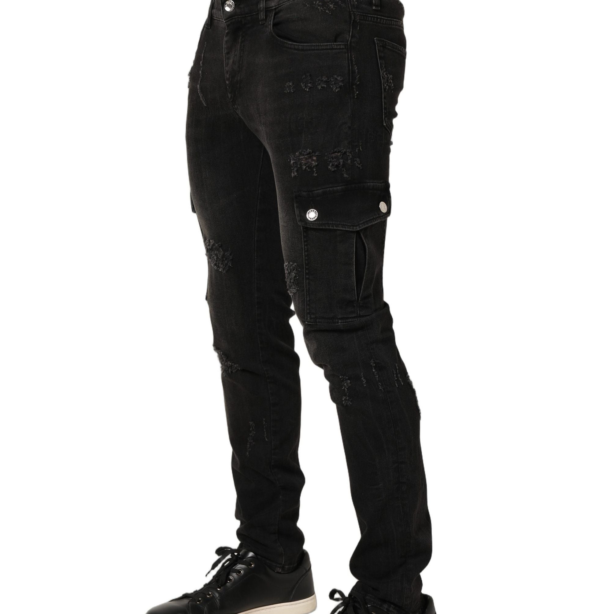 Dolce & Gabbana Black Distressed Cargo Cotton Men Denim Jeans