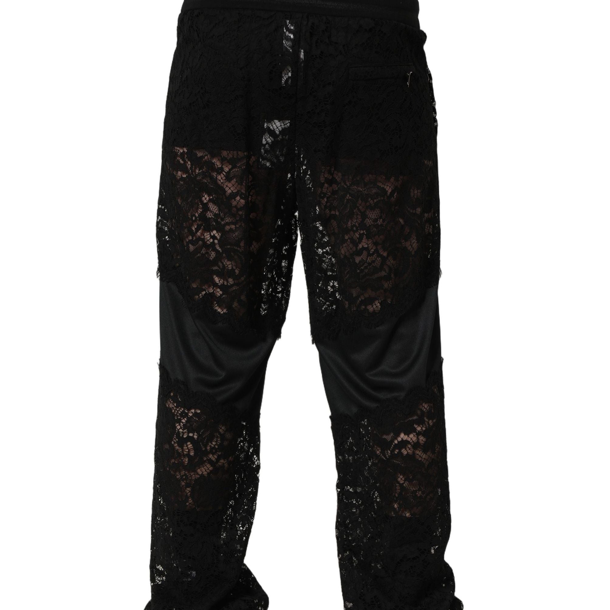Dolce & Gabbana Black Lace Mid Waist Jogger Men Trouser Pants