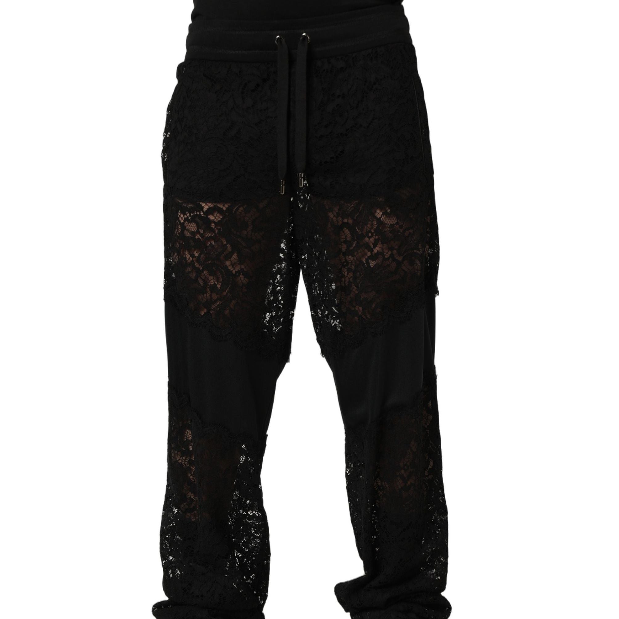 Dolce & Gabbana Black Lace Mid Waist Jogger Men Trouser Pants